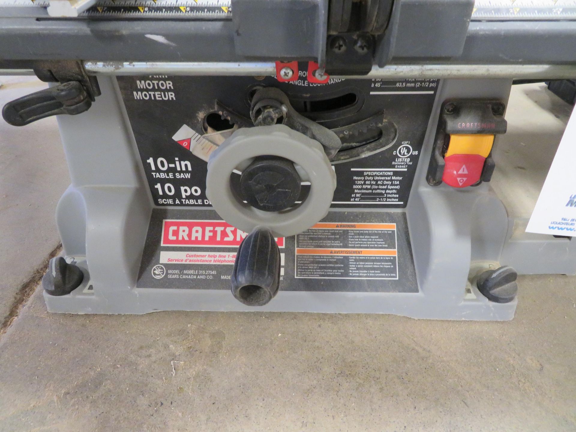 CRAFSTMAN 10" table saw, Mod# 315-27545, 110 Volts - Image 2 of 3