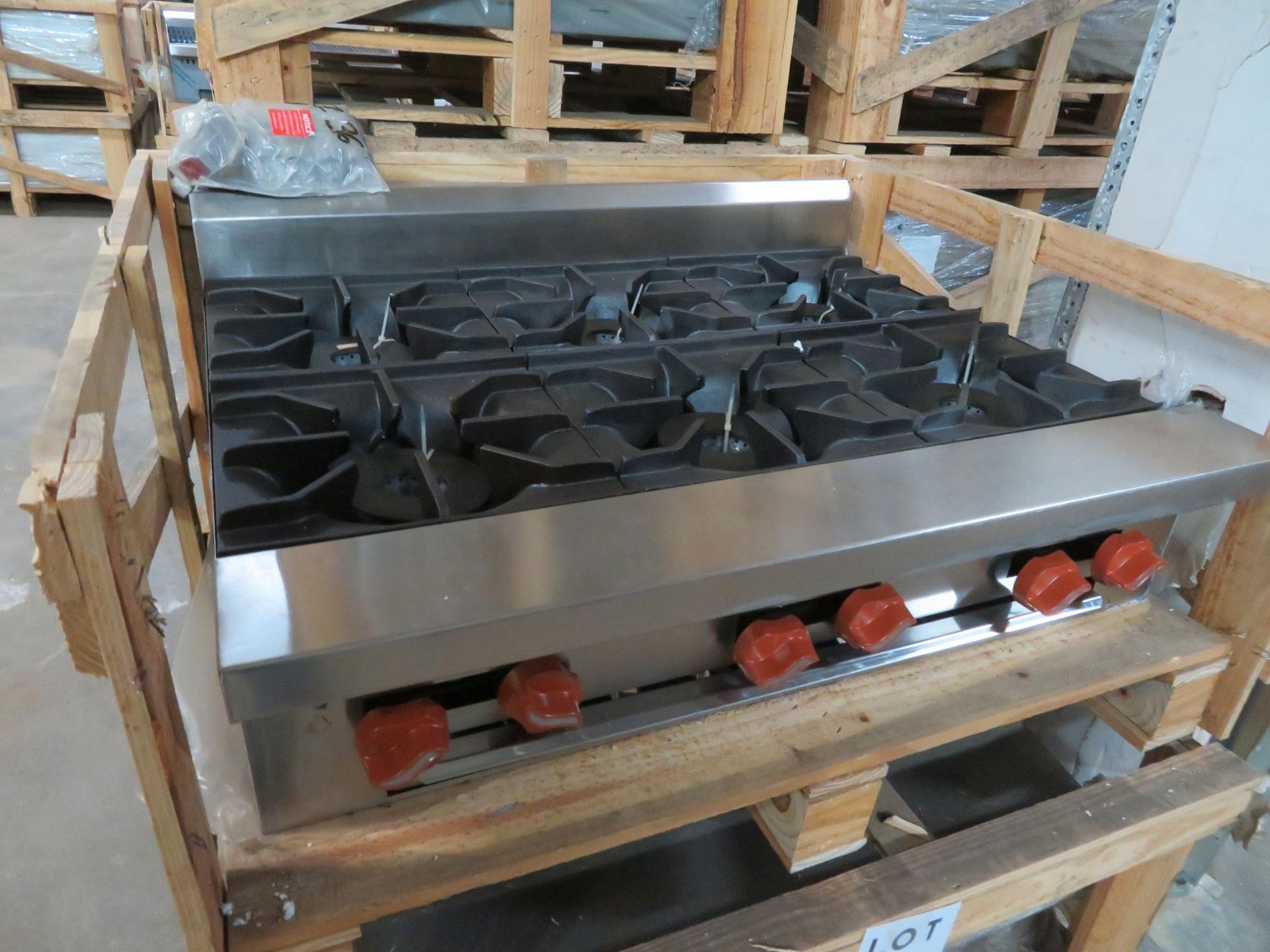 Brand New SIERRA gas 36"hot plate with 6 burners, Mod #SR-HP-6-36, approx. 36"w x 30"d x 9"h