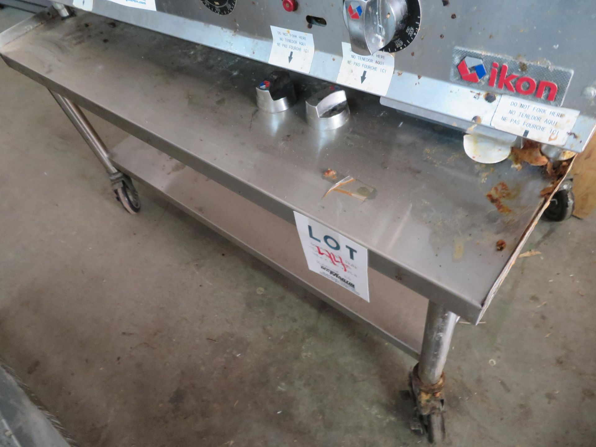 Griddle/hot plate table on wheels approx. 48"w x 30"d x 23"h