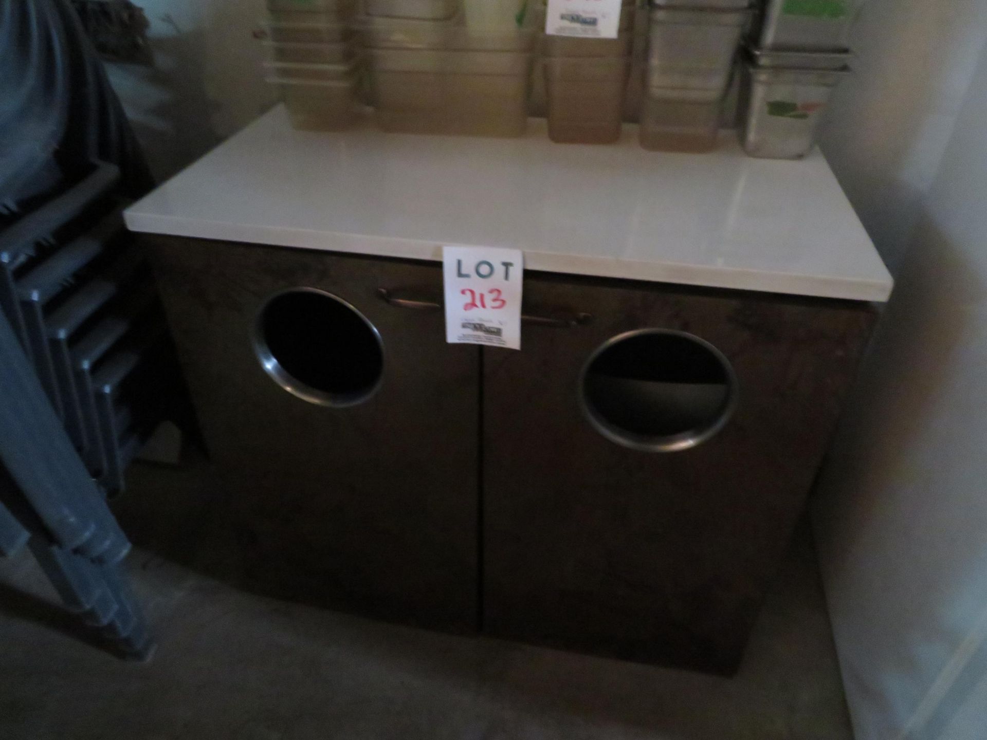 LOT including cabinet with waste containers approx. 41"w x 22"d x36"h