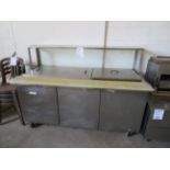 KOOL-IT 3 door refrigerated undercounter preparation table on wheels, Mod # MGF8404, approx. 72"w