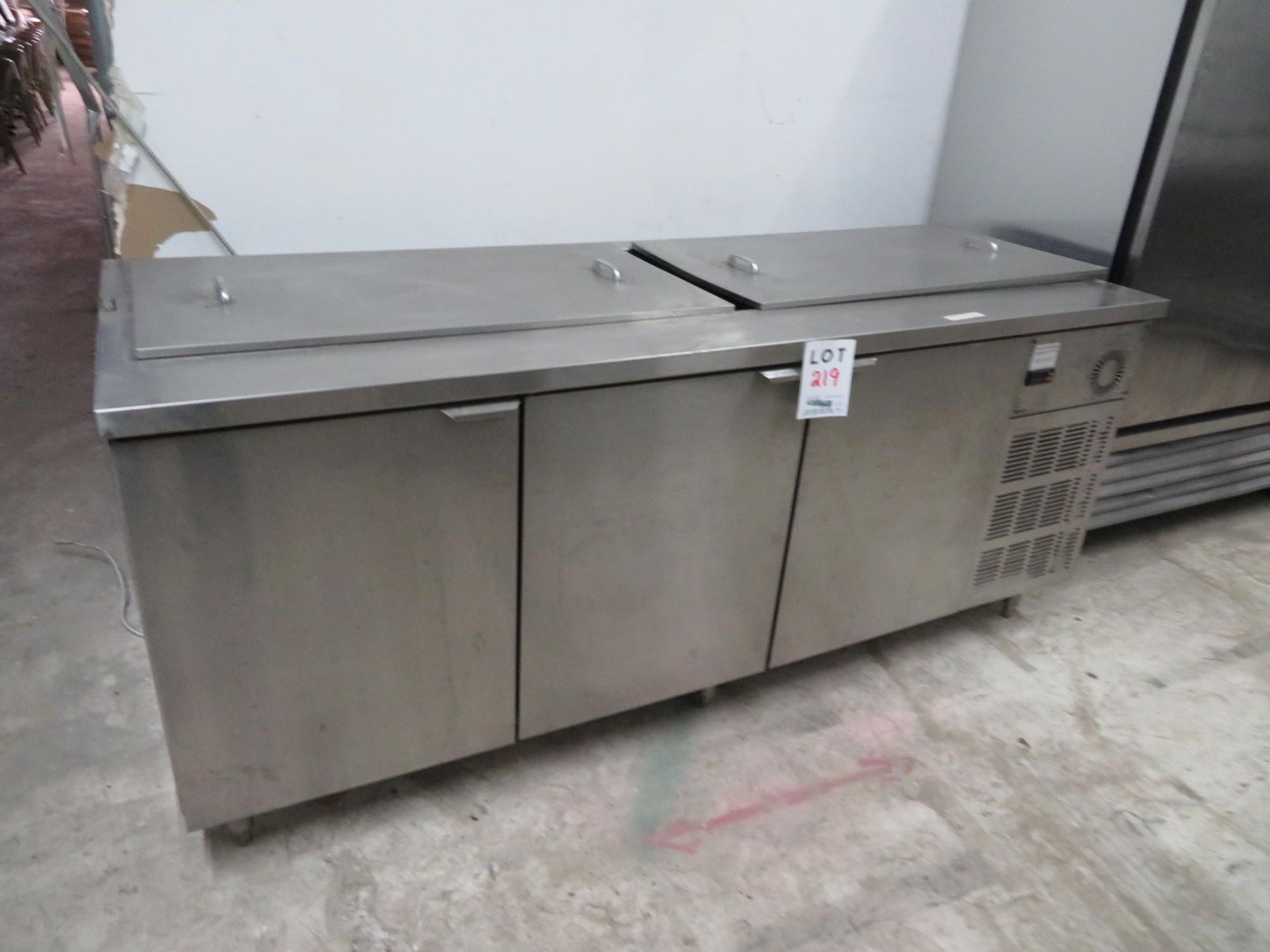 INOX FAB 3 door stainless steel refrigerated table, Mod # TSBCI-84-32 approx. 84"w x32"d x 36"h