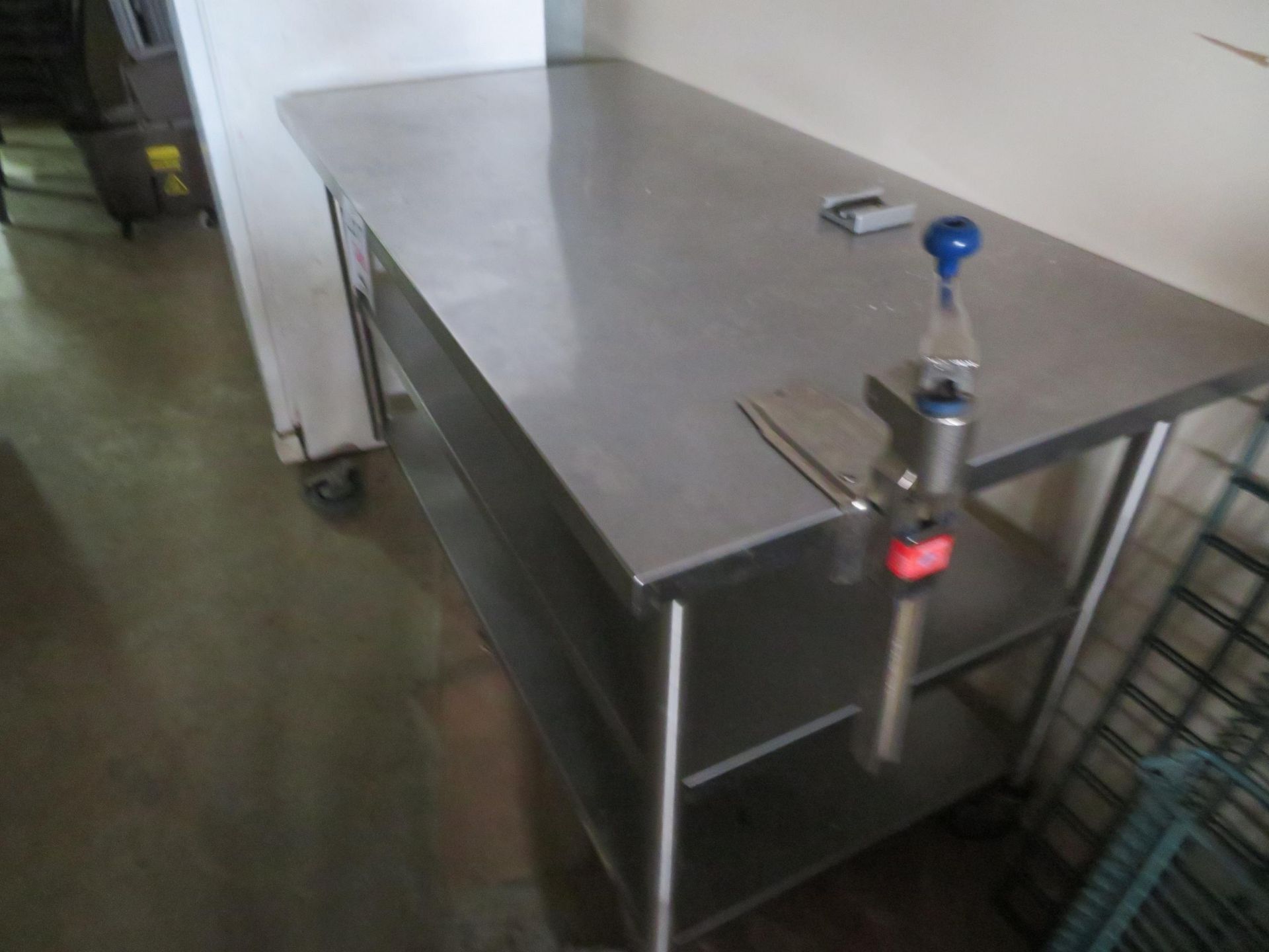 Stainless steel table with can opener approx. 60"w x 30"d x 34"h (AS IS) - Image 3 of 3