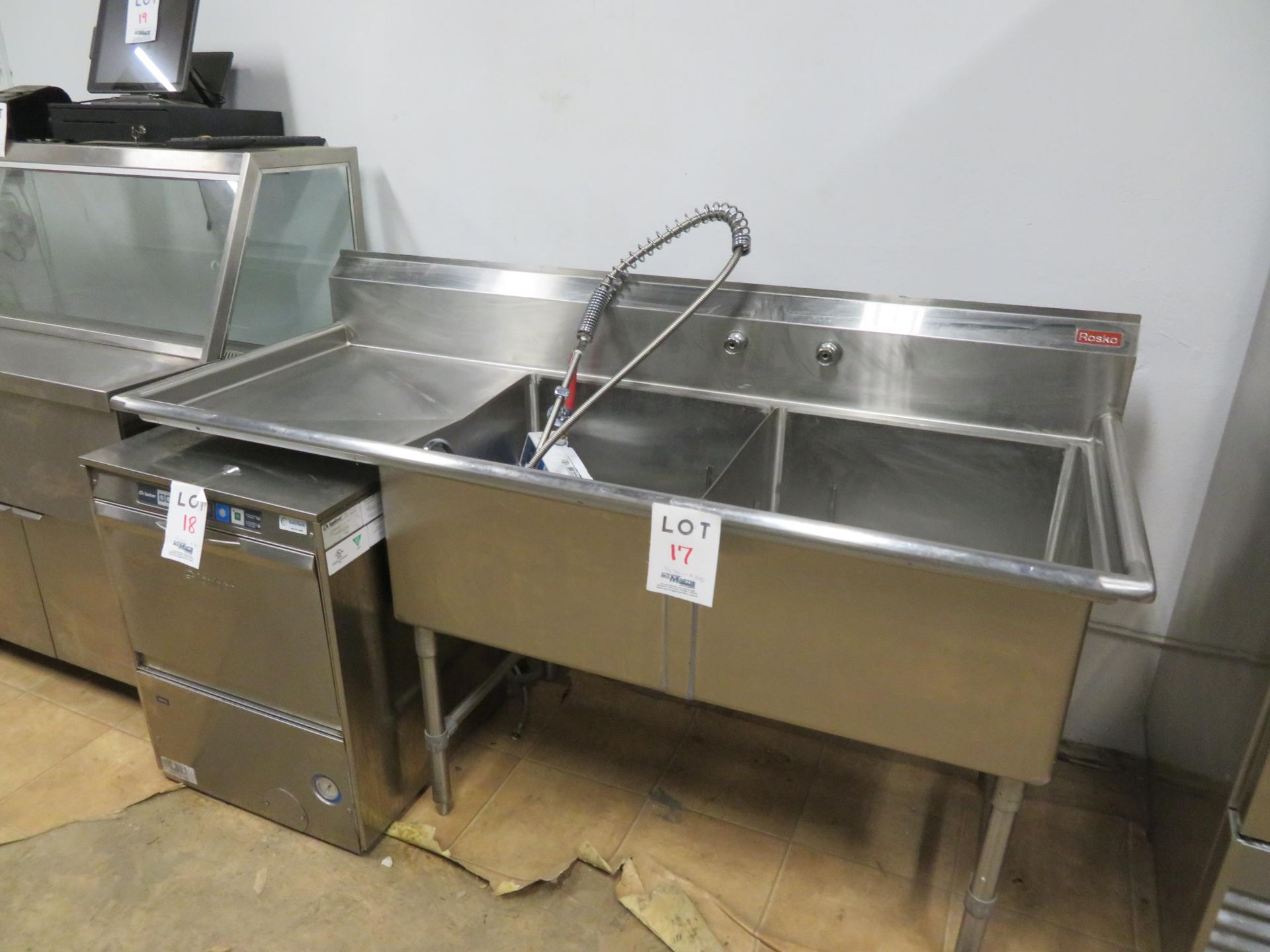 Stainless steel sink with faucet approx. 74"w x 30"d x 36"h