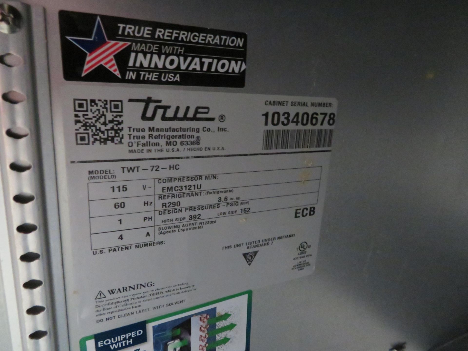 TRUE 3 door undercounter refrigerator, Mod # TWT-72-HC, approx. 72"w x 30"d x 36"h - Image 3 of 3