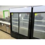 NEW AIR 2 door glass upright refrigerator on wheels, Mod # NGR-115S, approx. 54"w x 29"d x 78"h