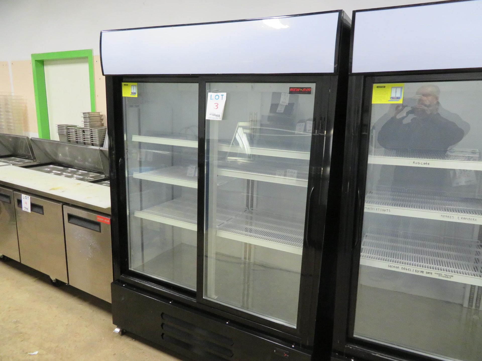 NEW AIR 2 door glass upright refrigerator on wheels, Mod # NGR-115S, approx. 54"w x 29"d x 78"h