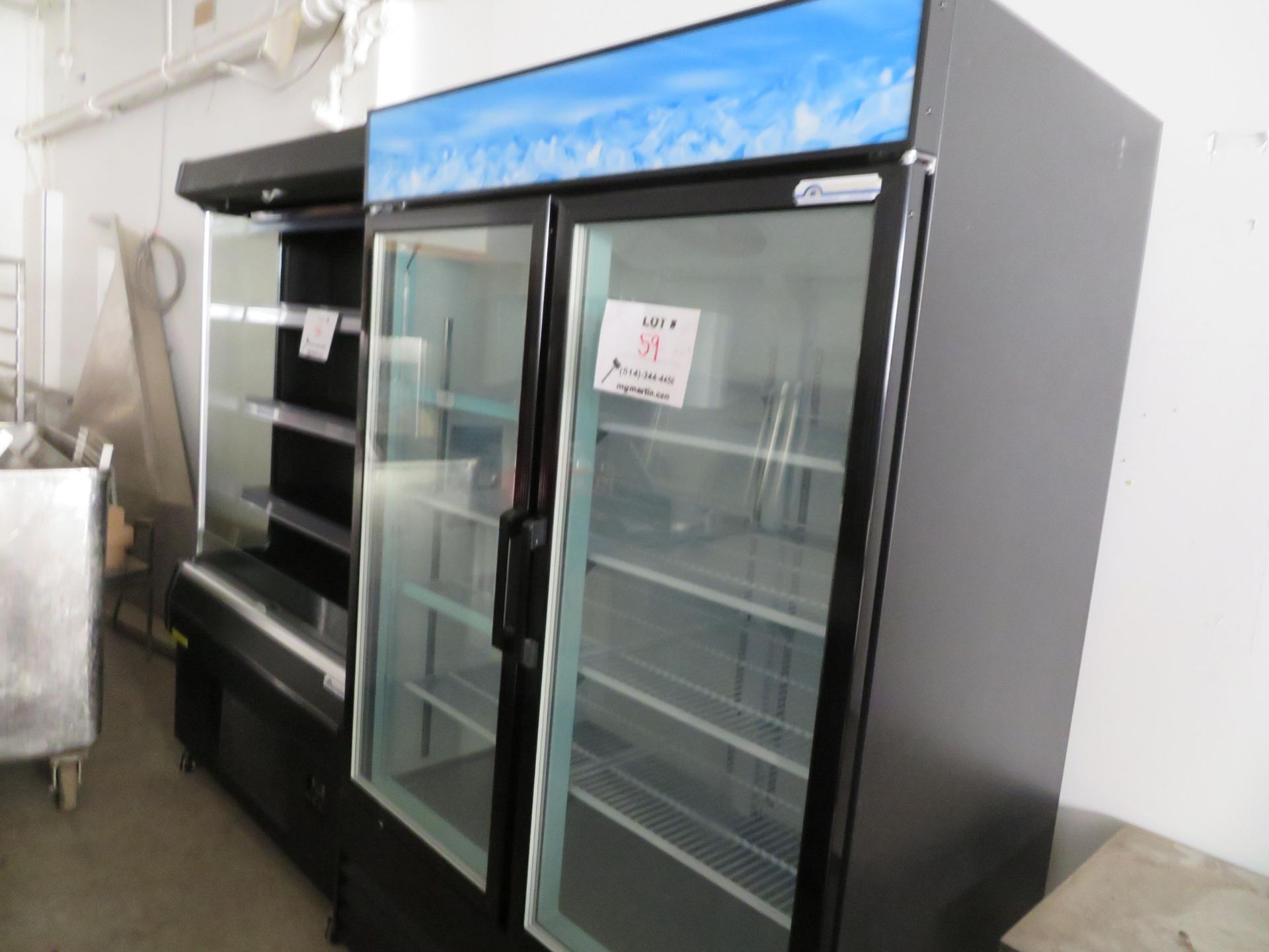 IFI 2 glass door refrigerated unit on wheels, Mod # FGH48B, approx. 53"w x 32"d x 83"h