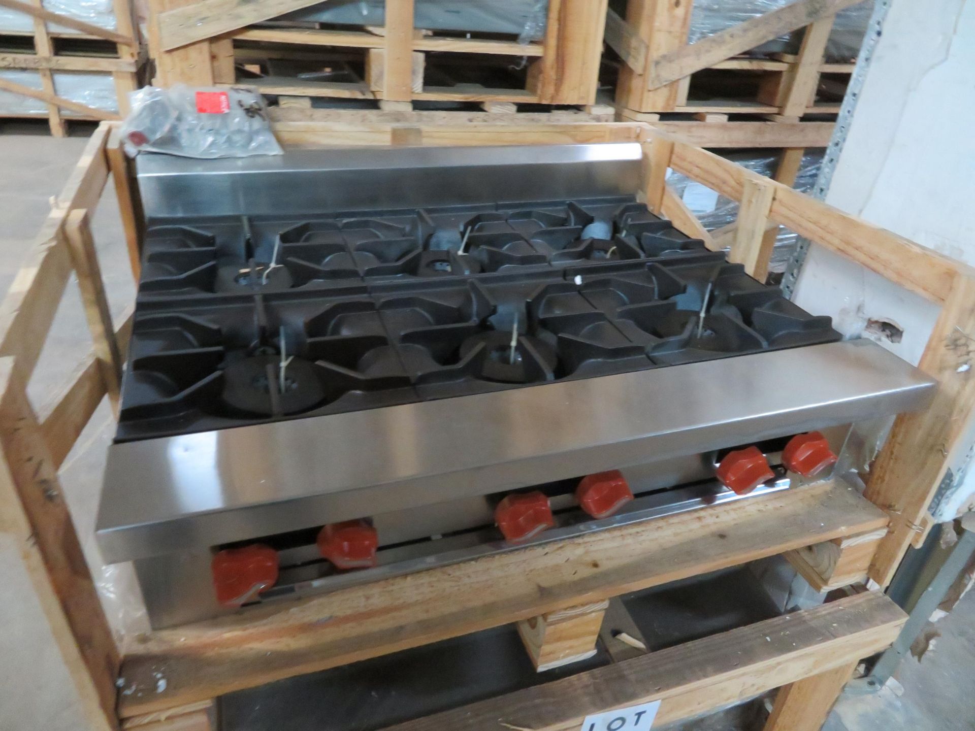 Brand New SIERRA gas 36"hot plate with 6 burners, Mod #SR-HP-6-36, approx. 36"w x 30"d x 9"h