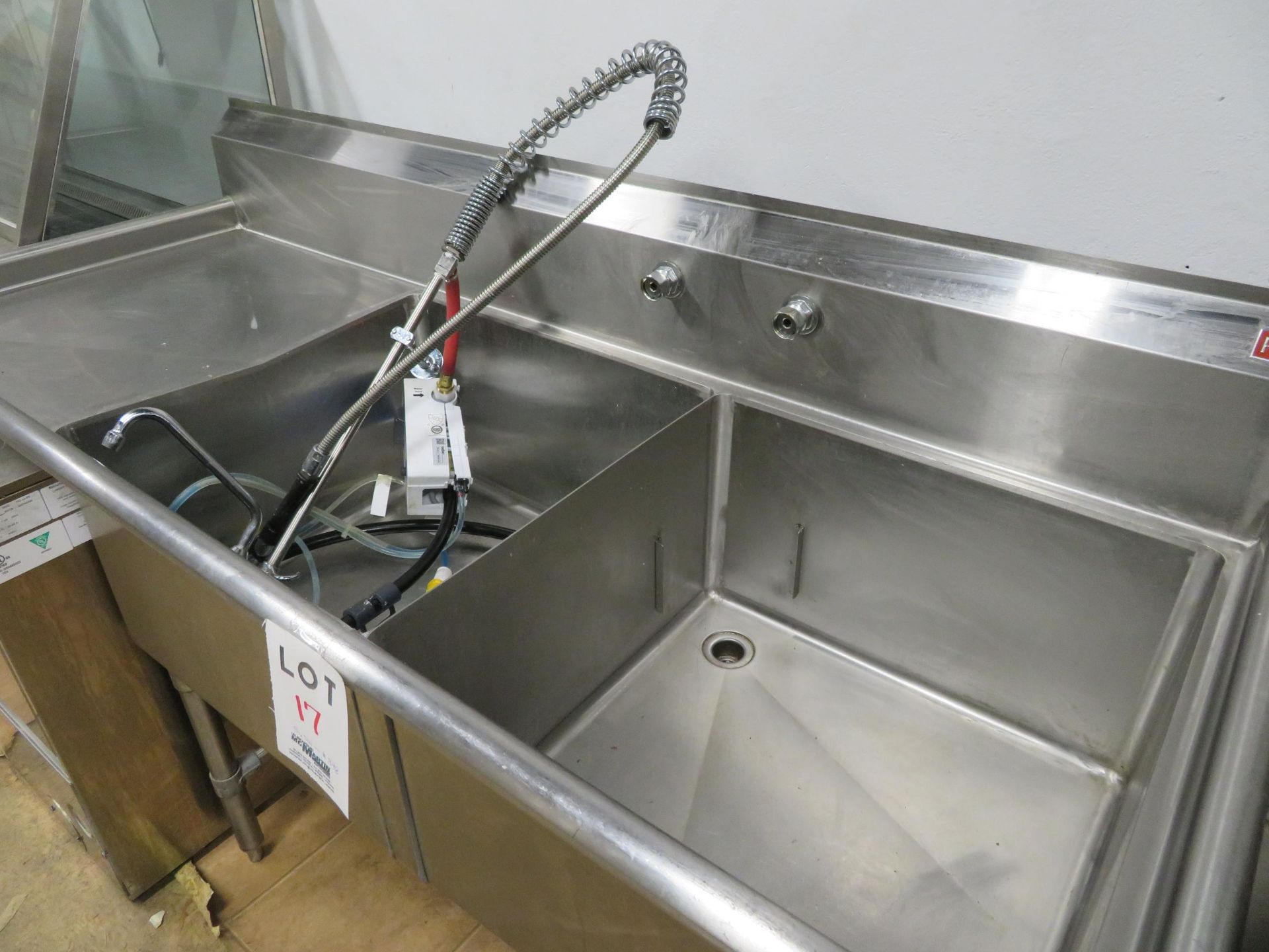 Stainless steel sink with faucet approx. 74"w x 30"d x 36"h - Image 2 of 3