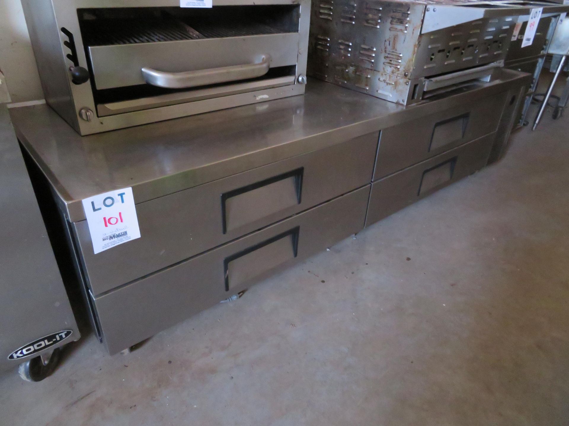 4 drawer holding cabinet/table approx. 96"w x 32"d x 25"h