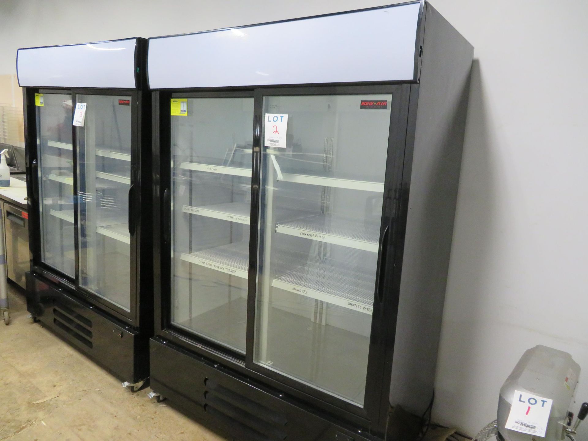 NEW AIR 2 door glass upright refrigerator on wheels, Mod # NGR-115S, approx. 54"w x 29"d x 78"h