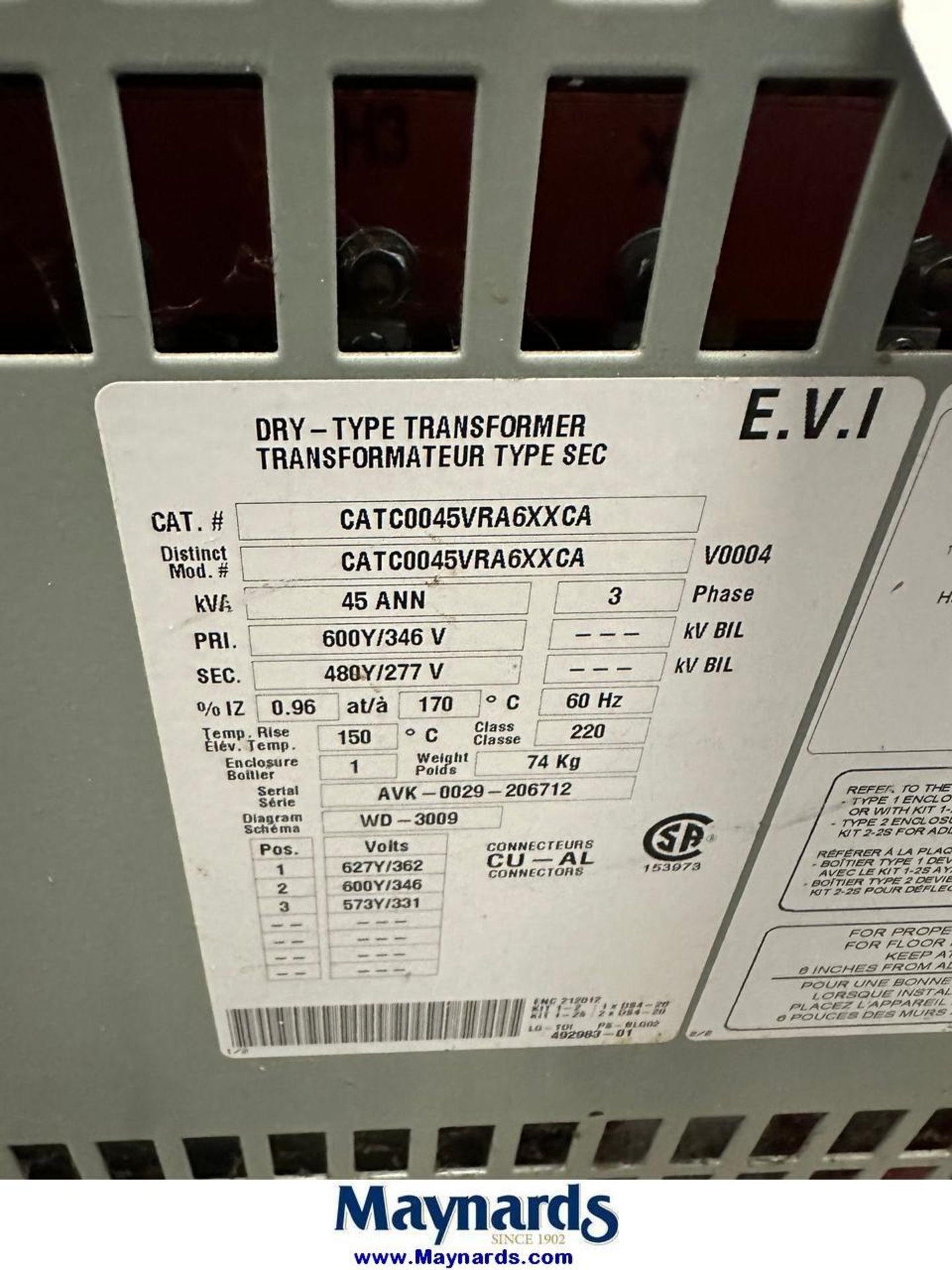 Delta 45 KVA 600 Y/ 346 V, 480/ 277 transformer - Image 2 of 2