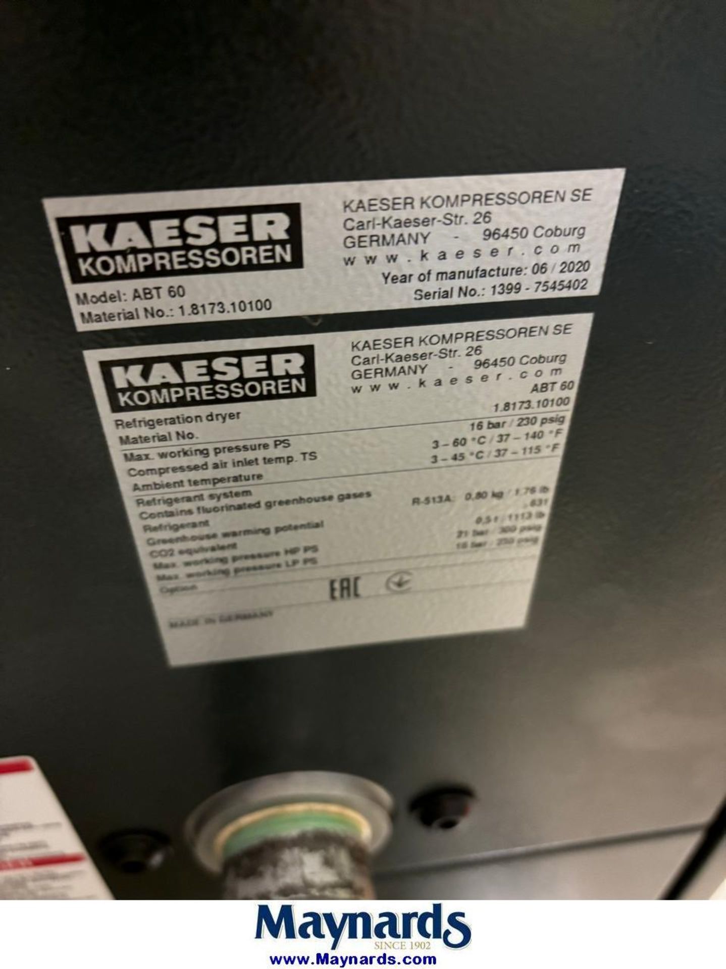 2020 Kaeser Sigma ASD 40 ST rotary screw air compressor 40 HP 125 PSIG , 1034 load hrs, 2562 run hrs - Image 5 of 5