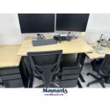 sit and stand desk w/ chair and cabinet
