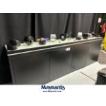 118" L x 17 3/4" x 37 1/2"H display cabinet with trade show samples