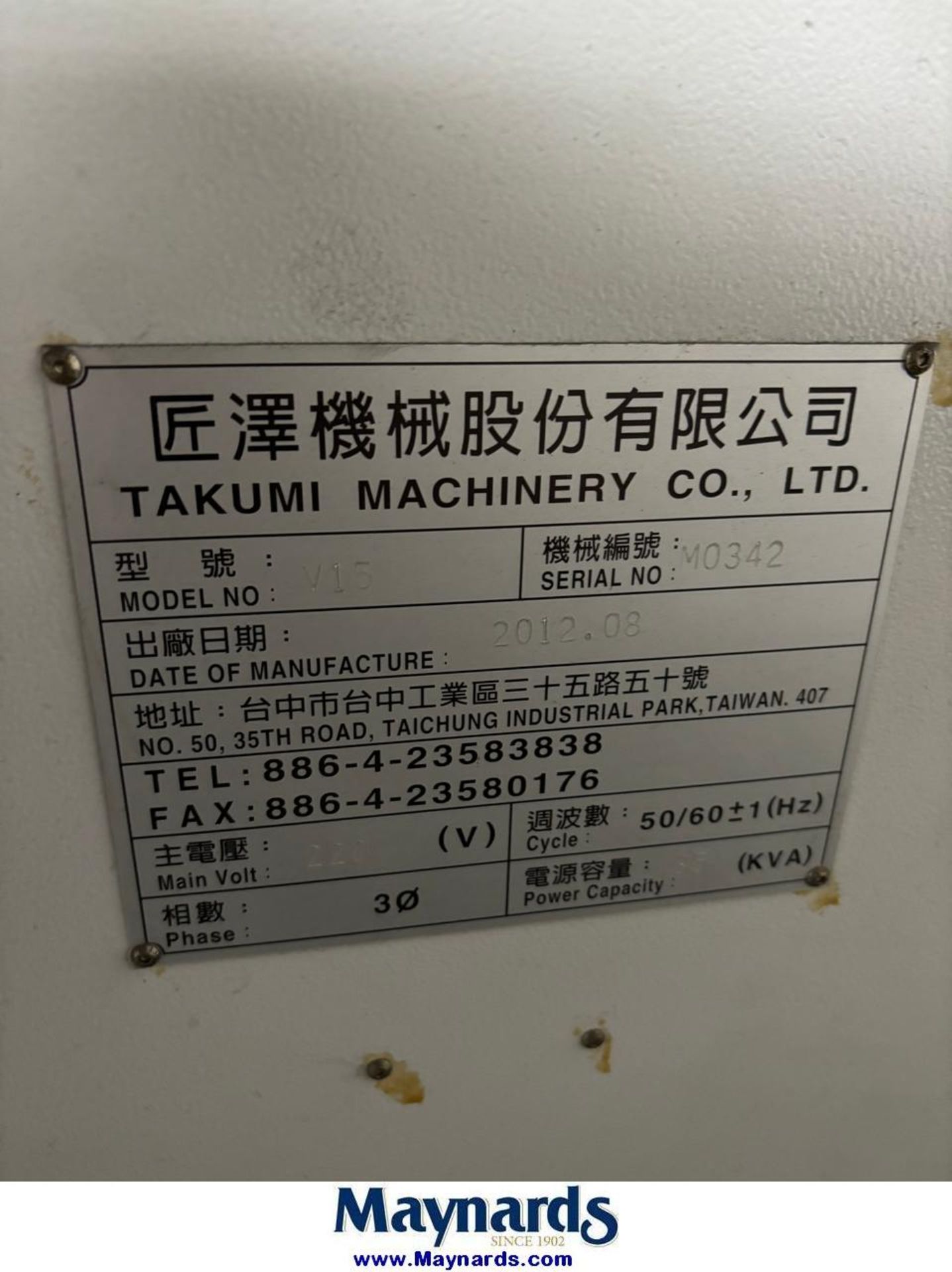 2012 Takumi V15 CNC Mill - Image 12 of 12