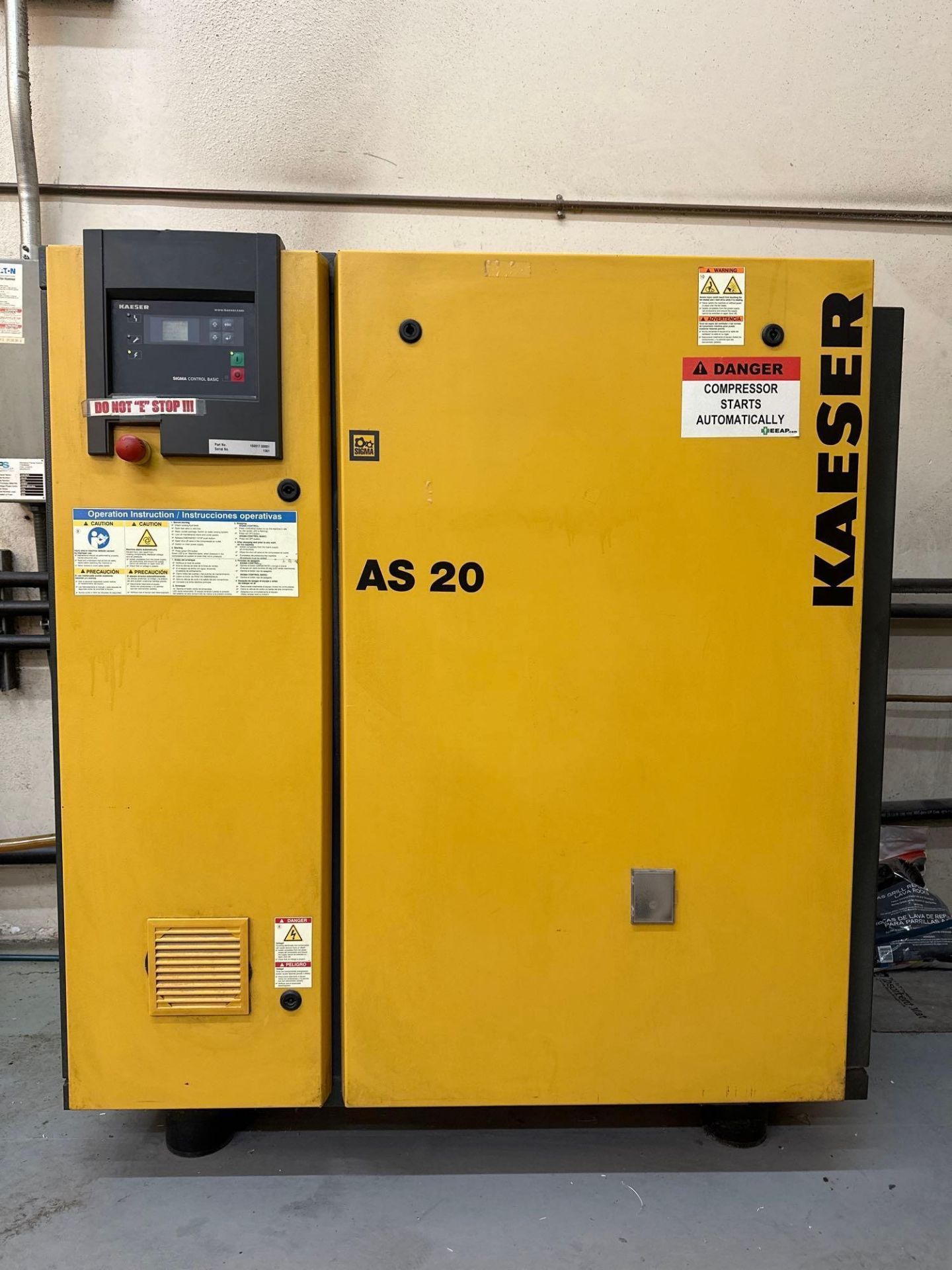 Kaeser AS20 Rotary Screw Air Compressor, 125psig, 20hp, 3555rpm, 32094hrs, s/n 1361