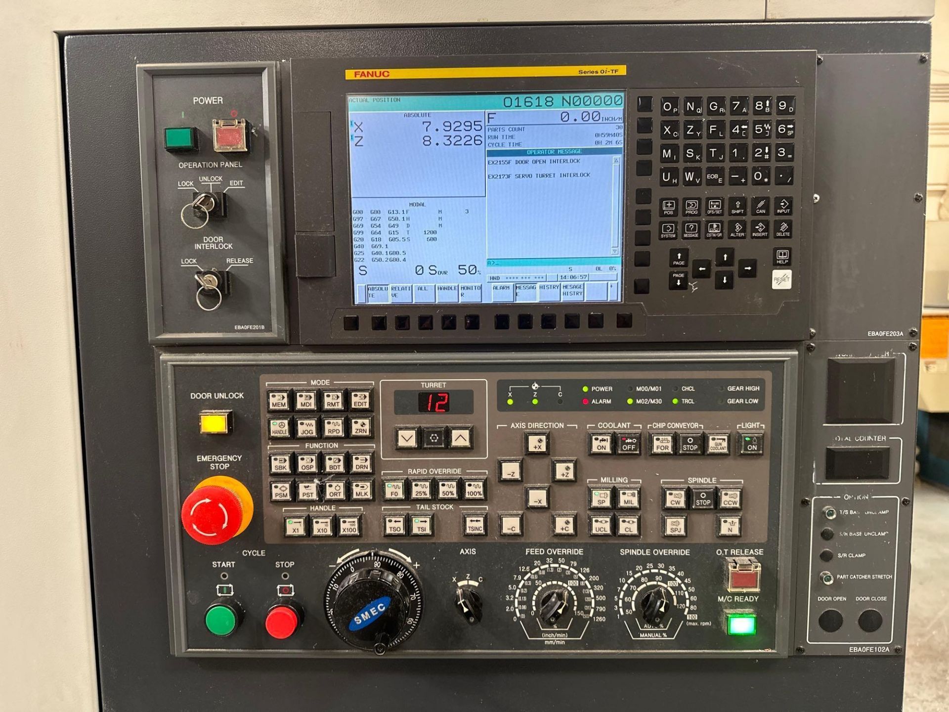 SMEC SL2000 CNC Lathe, 8" Chuck, Fanuc 0i TF Control, 12- Station Turret, s/n 19A3N0250, 2019 - Image 12 of 13