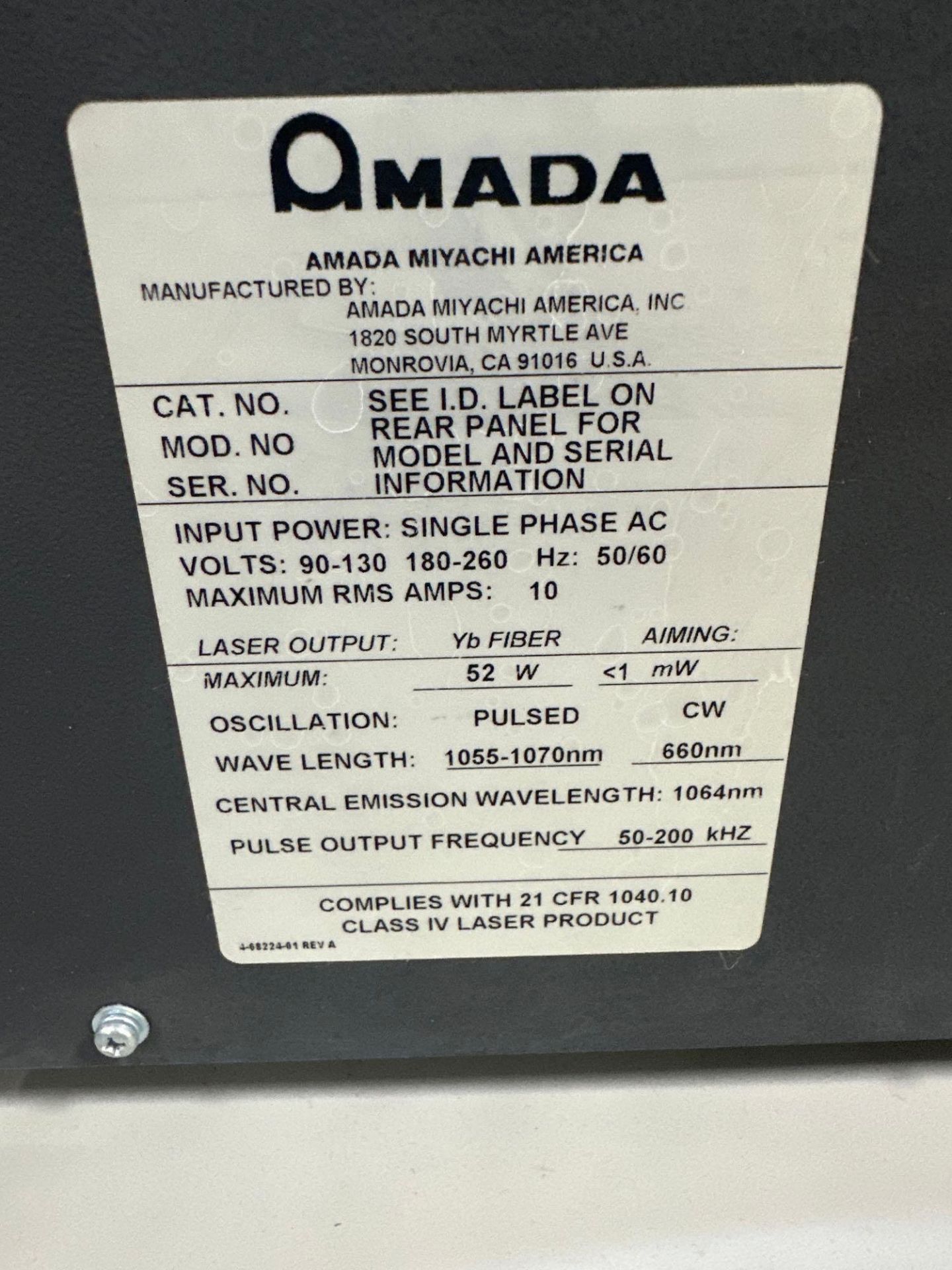 Amada Miyachi Unitek 52W Fiber Laser Marker, s/n PT14080173 *Delayed for sale in July* - Image 8 of 9