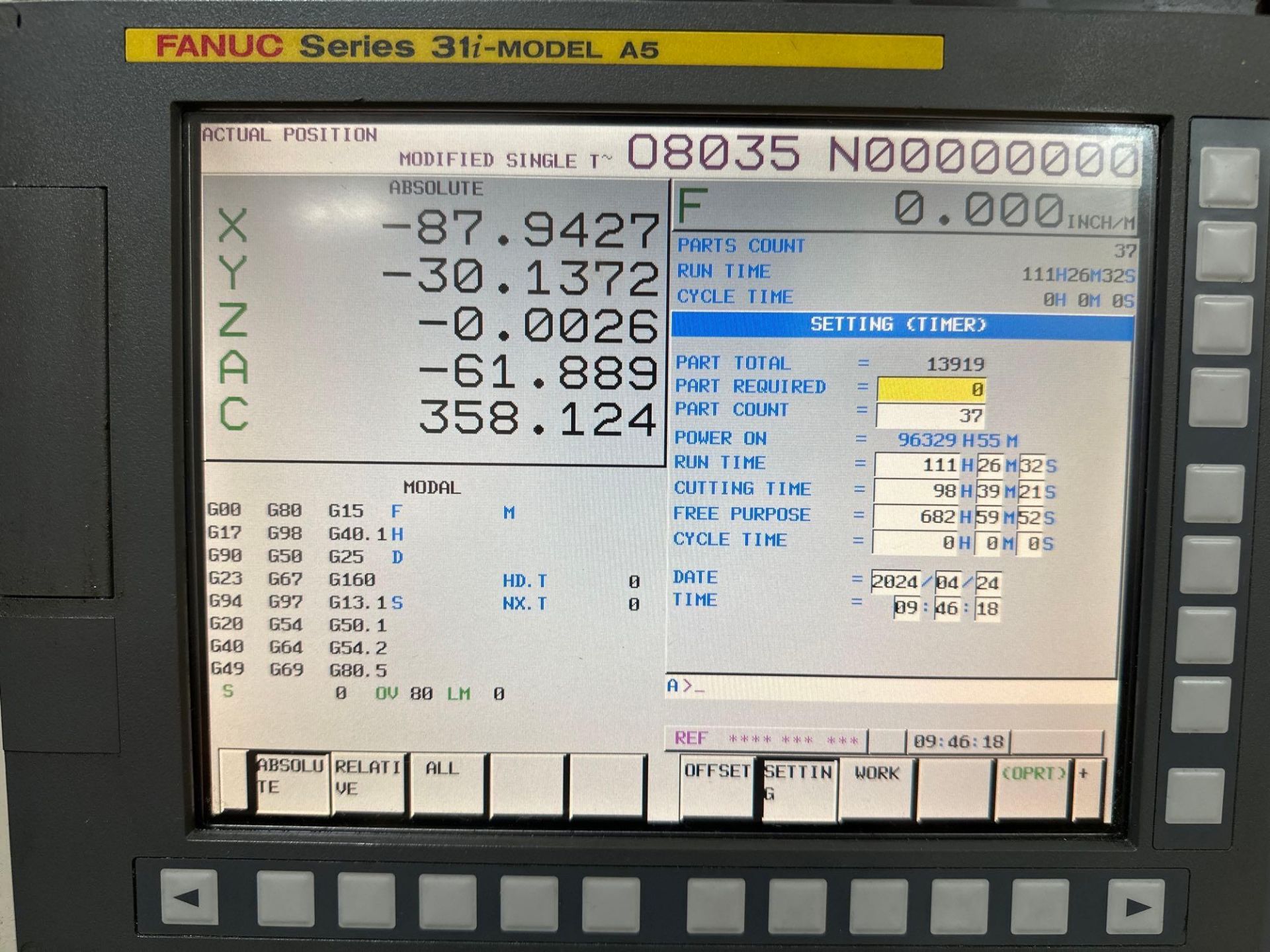 SNK HPS-120B 5-Axis High Speed Horizontal Profiler, Fanuc 31i Model A5 control, 124" x 71" x 41" Tra - Image 7 of 15