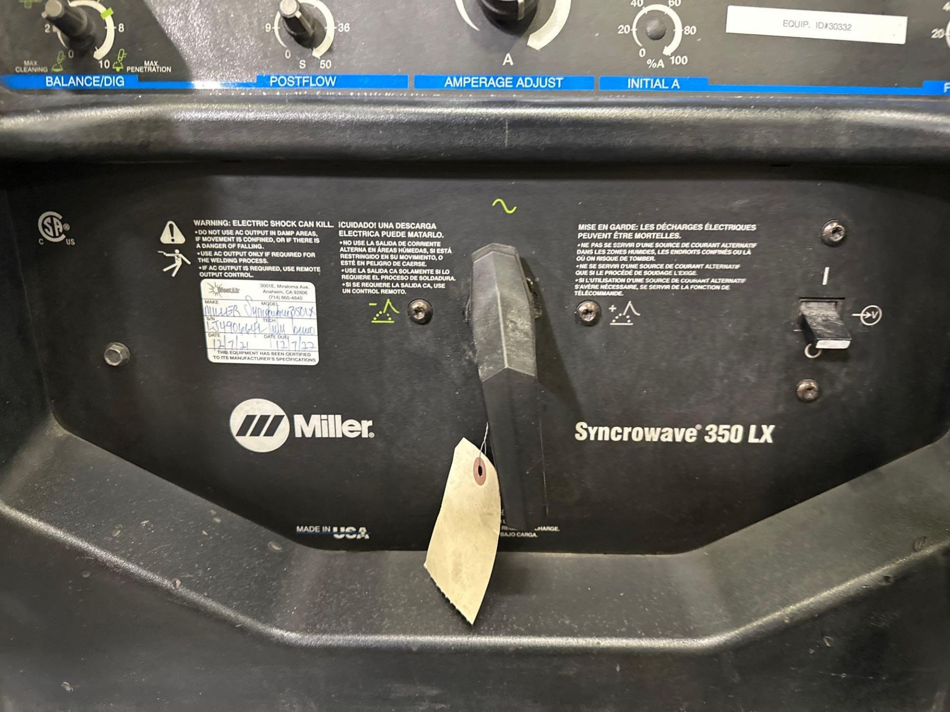 Miller Syncrowave 350LX Tig Welder, 5.9 Amps, s/n LJ490644L - Image 5 of 9