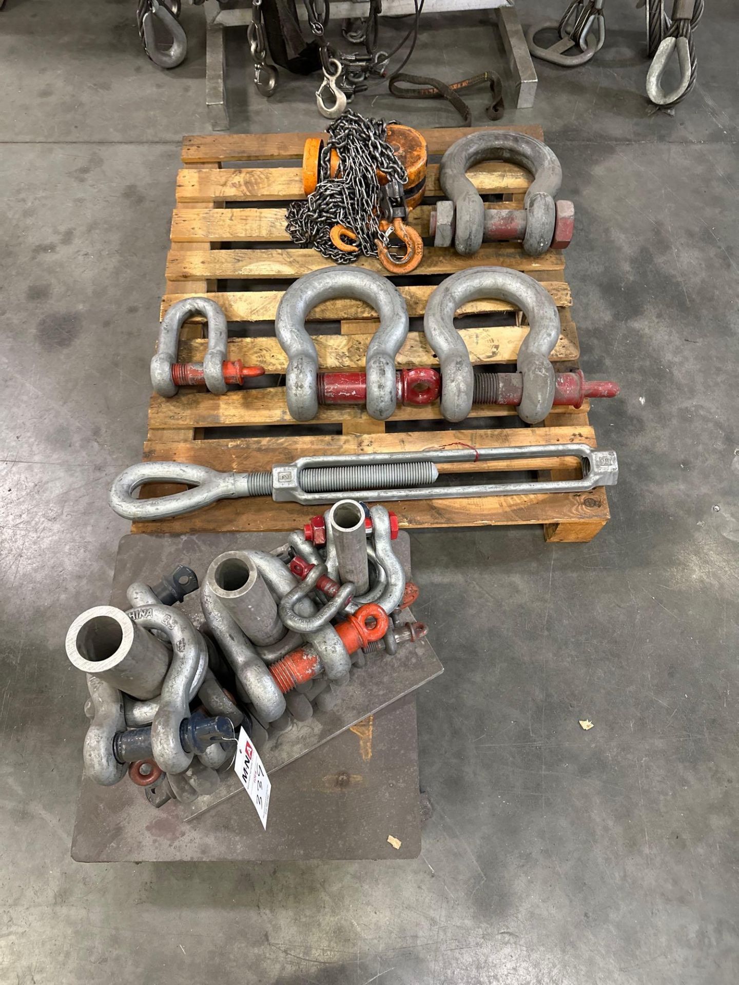 Pallet of Assorted Lifting Shackles and Chains