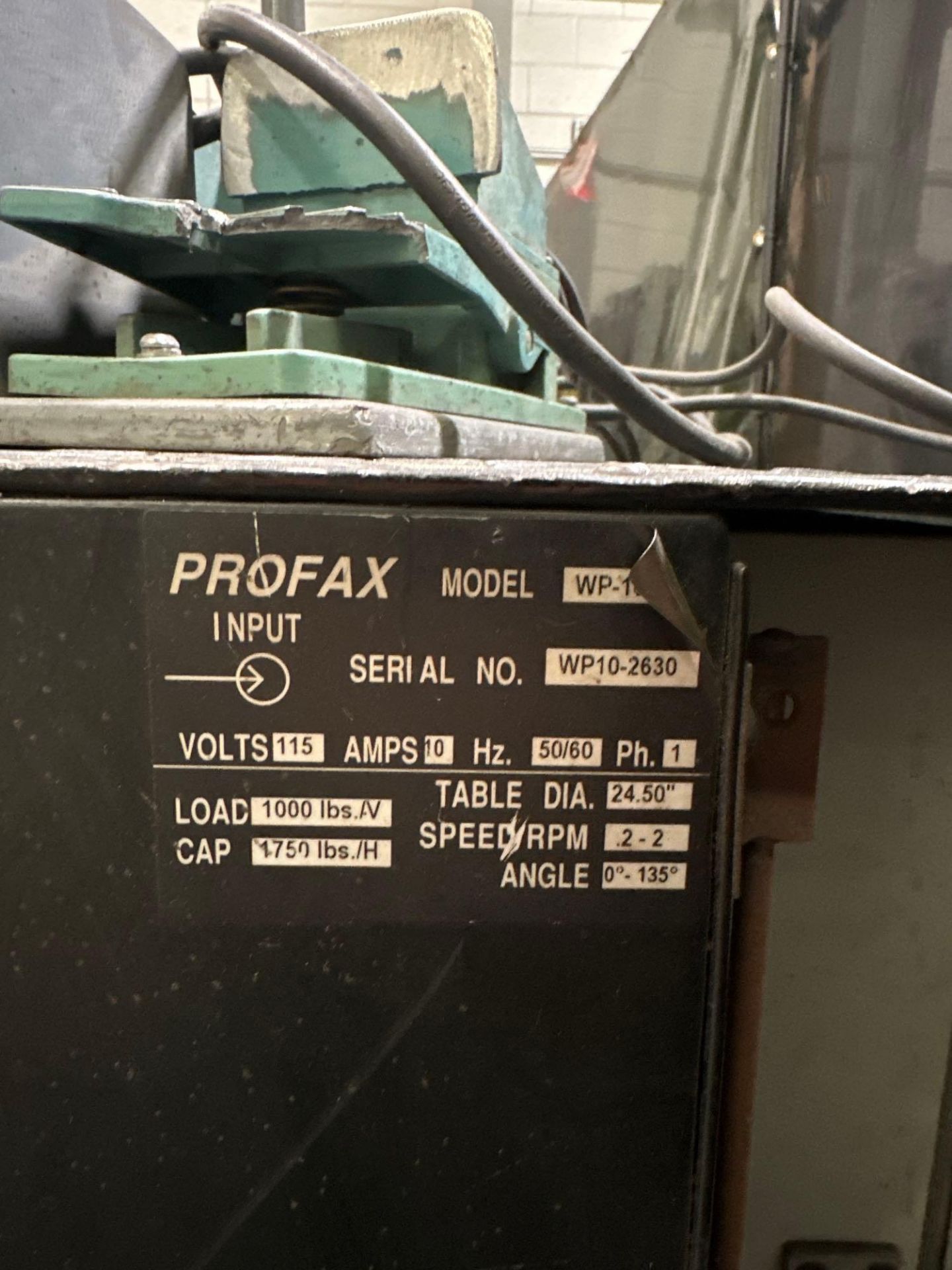 Profax WP-1000 Welding Postioner. 25.5” Table, 2 rpm, 1750lbs Cap, 0-135 Angle, s/n wp10 - 2630 - Image 7 of 7