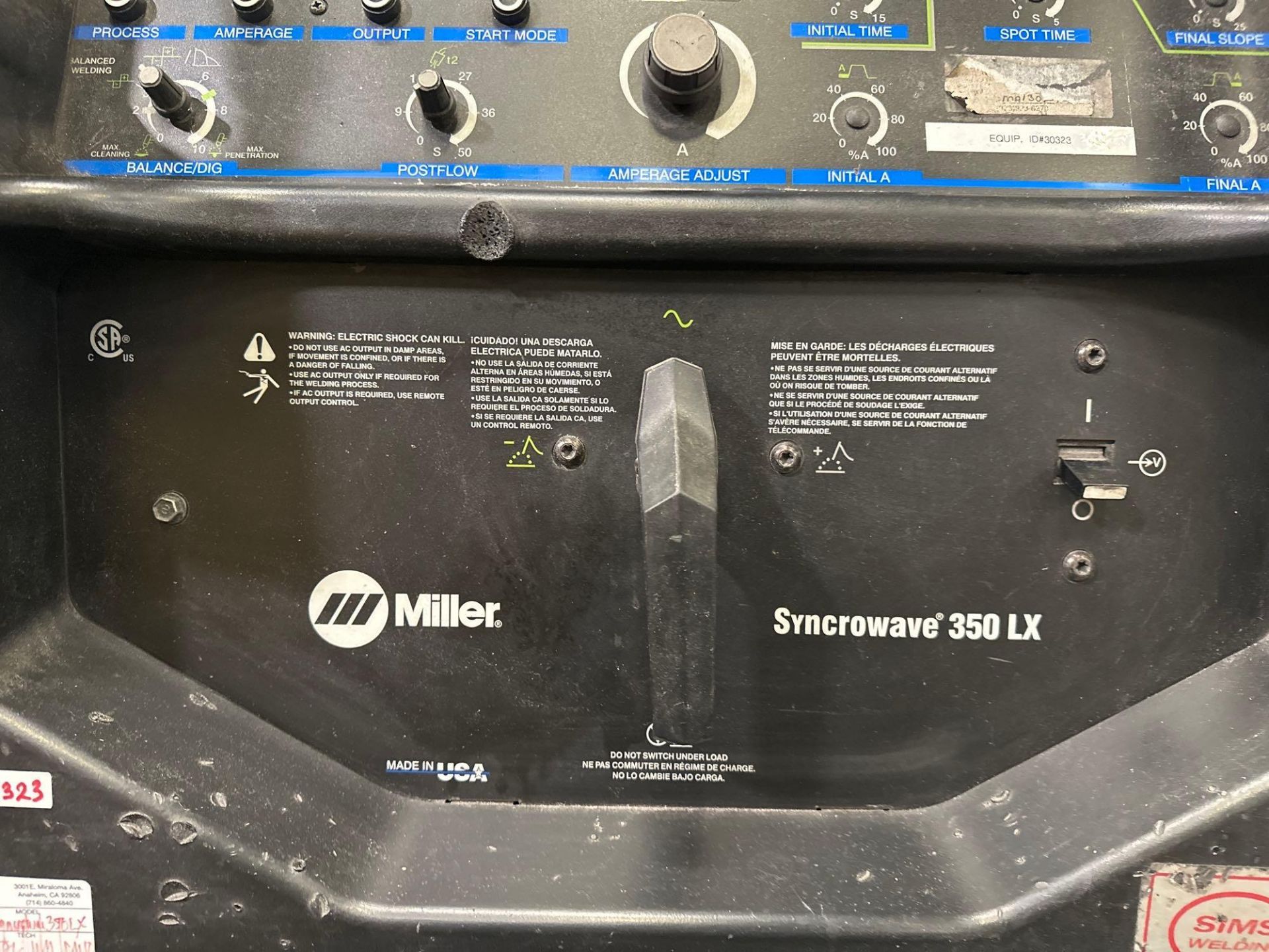 Miller Syncrowave 350LX Tig Welder, 5.9 Amps, s/n MA130254L *NEEDS REPAIRS* - Image 5 of 10