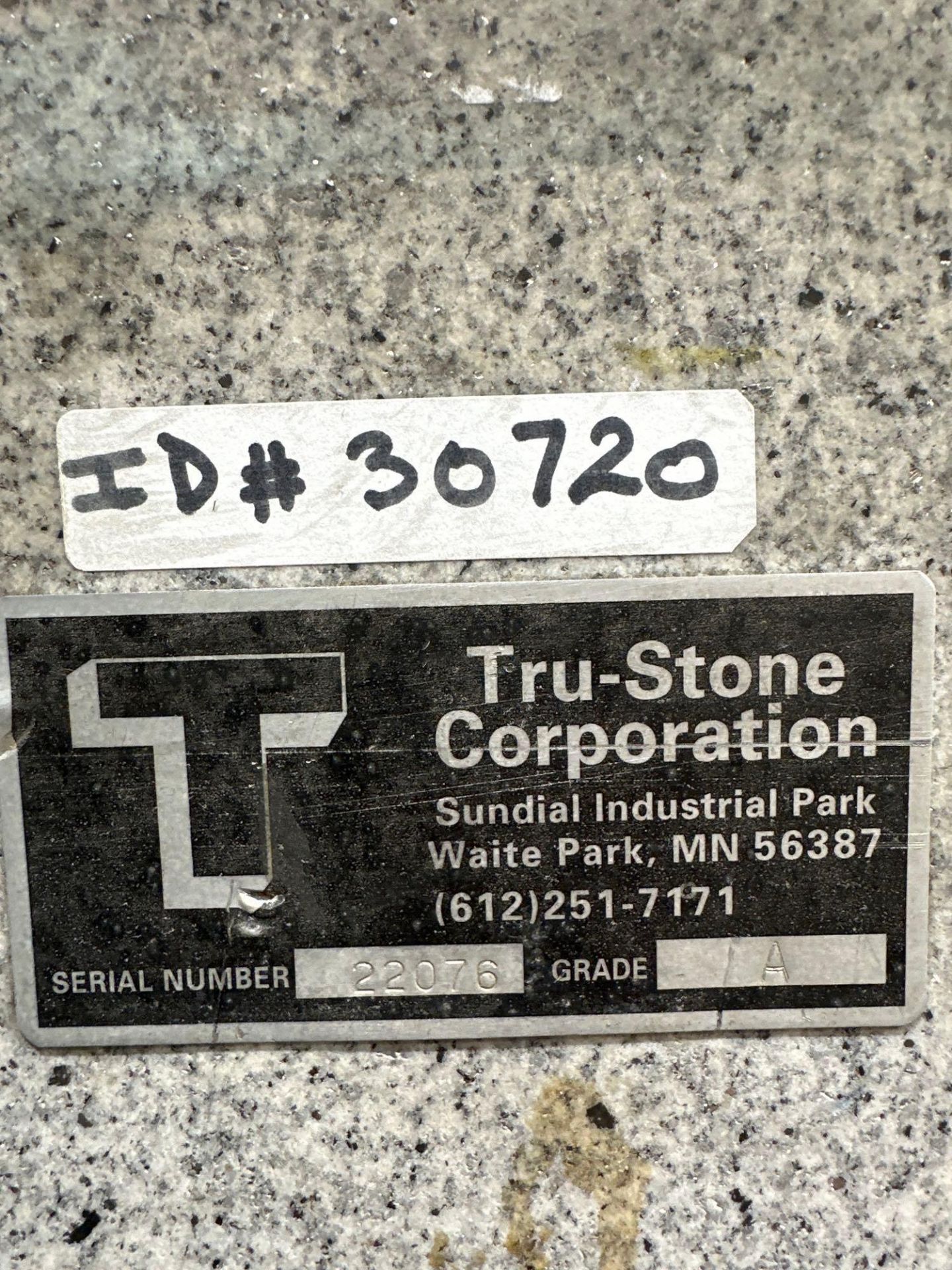 12” x 48” x 96” Grade A Tru-Stone Granite Surface Plate, s/n 22076