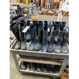 (15) Pairs Steel Toe Rubber Boots and Box of Aprons