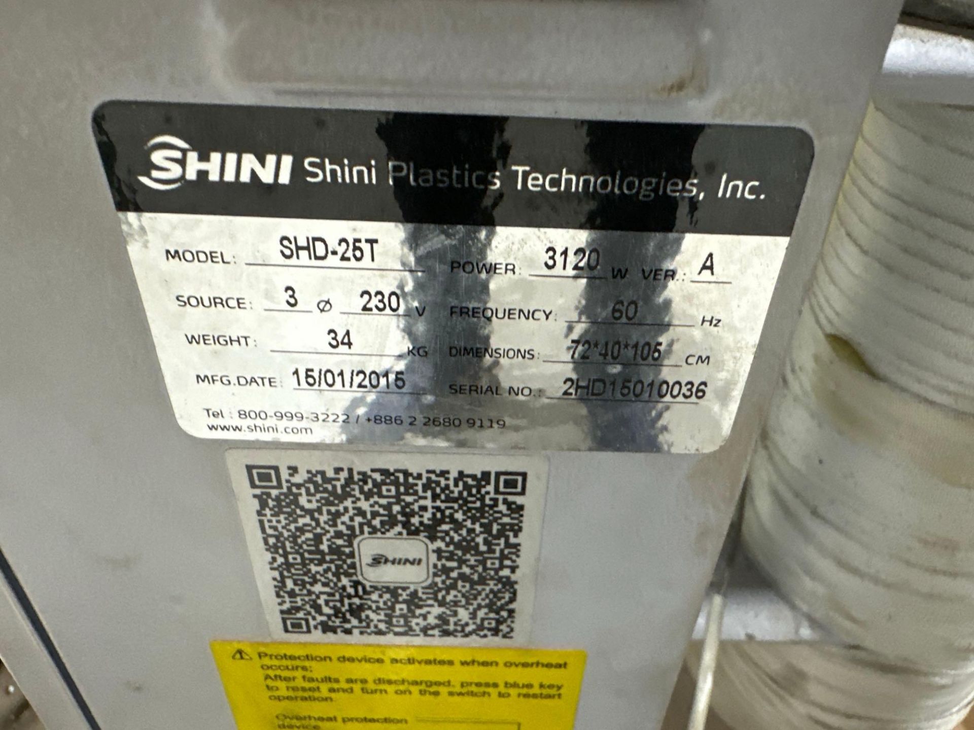 Shini Plasticds Technologies SHD-25T Loader Hopper Dryer, s/n 2HD15010036, 2015 - Image 5 of 5