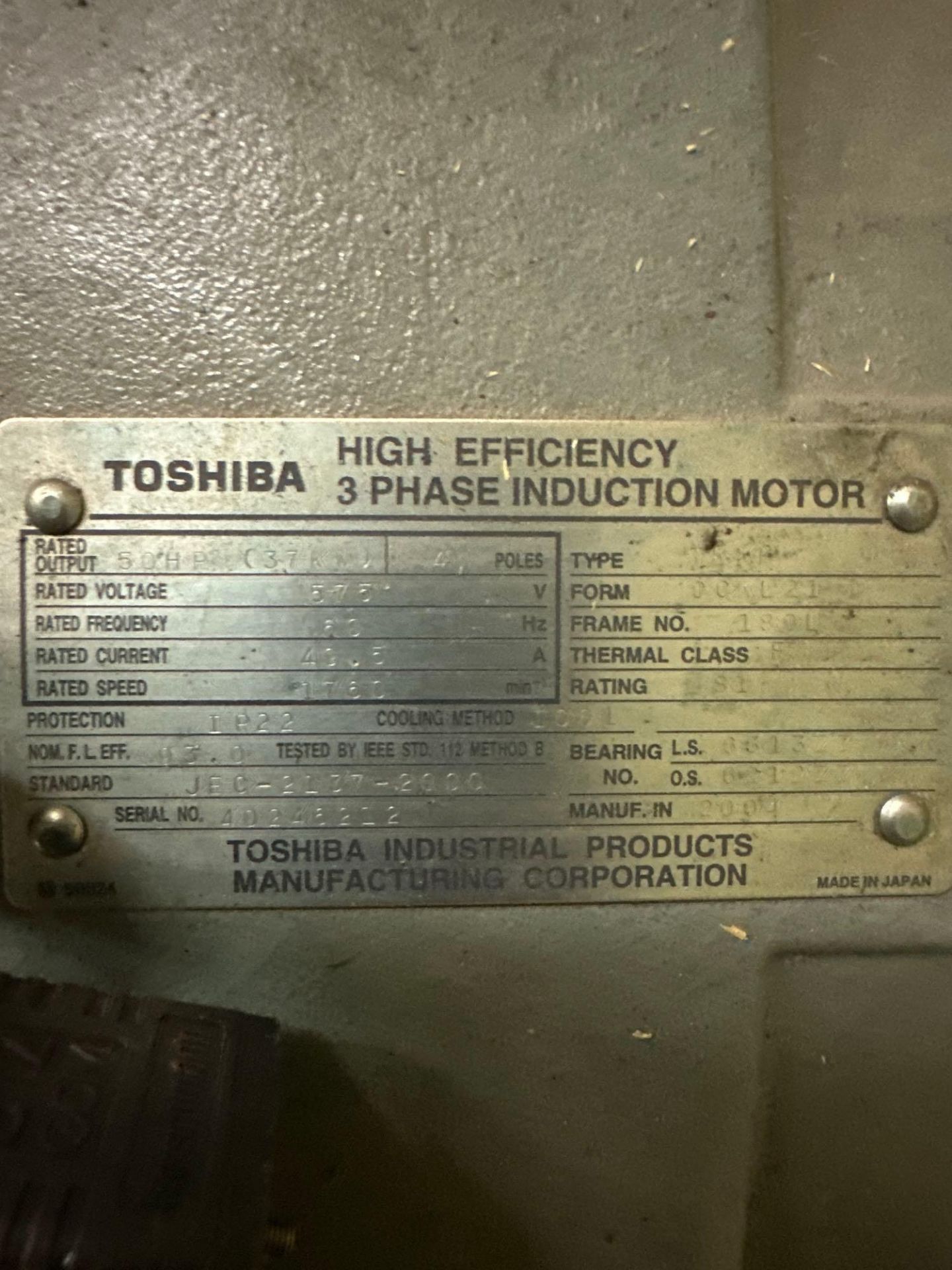 Toshiba High Efficiency 3 Phase Induction Motor, 50hp, s/n 40246212 - Image 6 of 6