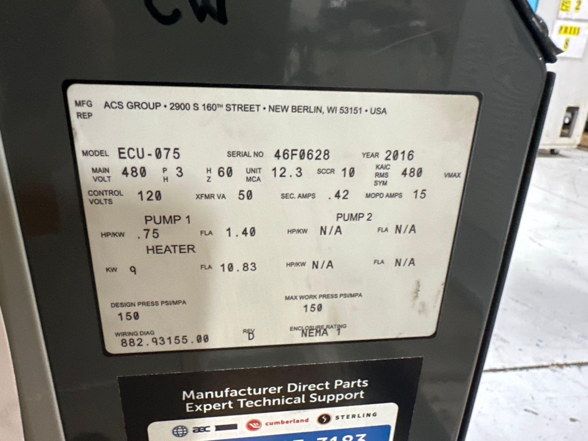 AEC ECU-075 Thermolator, .75hp, 9kw, s/n 46F0628, 2016 - Image 6 of 6