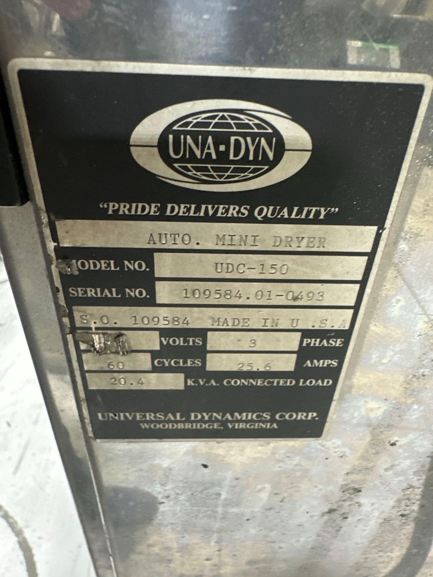 Una-Dyn UDC-150 Auto MIni Dryer, s/n 109584.01-0493 - Image 6 of 6