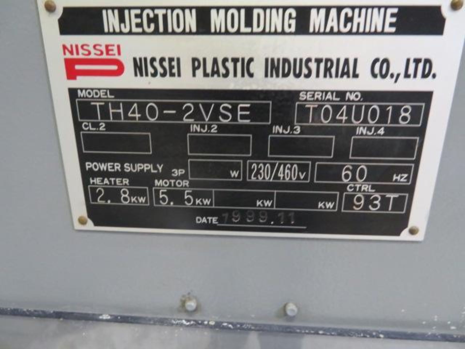 40 Ton Vertical Single Station Nissei TH40-2VSE Injection Molding Machine, 0.6oz Shot Size - Image 10 of 10