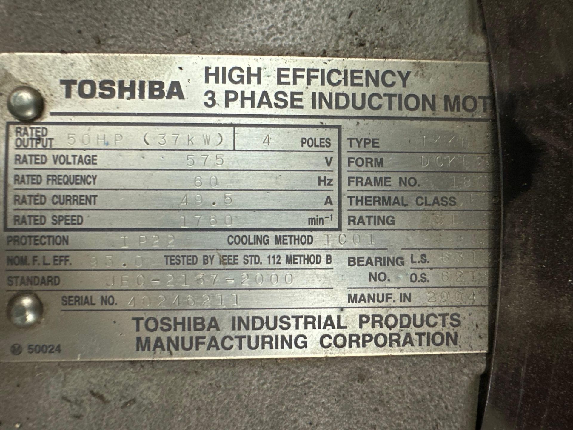 Toshiba High Efficiency 3 Phase Induction Motor, 50hp, s/n 40246211 - Image 6 of 6