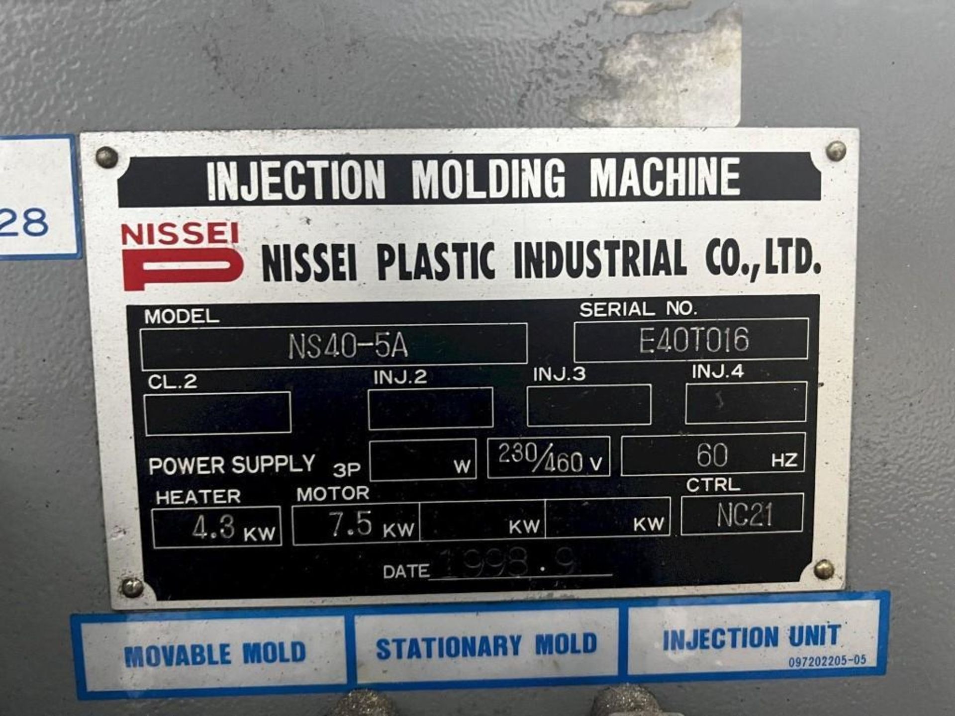 44 Ton Nissei NS40 Injection Molding Machine, 1.17oz Shot Size, Screw Diameter: 22mm - Image 11 of 11