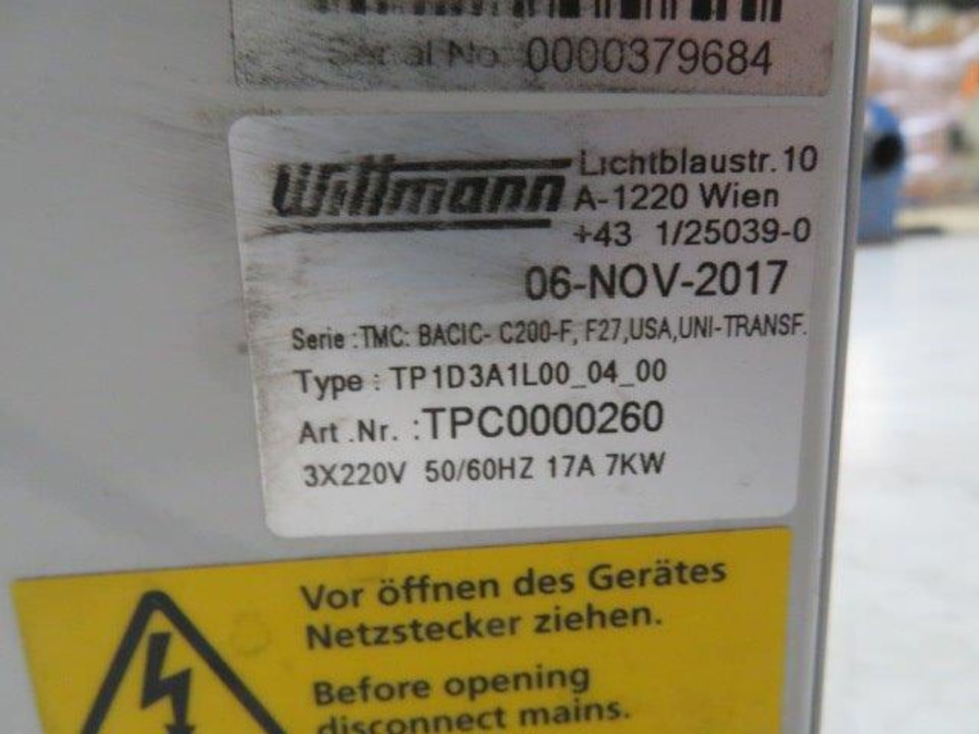 Wittman Tempro Basic C200 Thermolator, 3/4hp, 7kw, 17FLA, 200F, s/n 0000379684 - Image 5 of 12