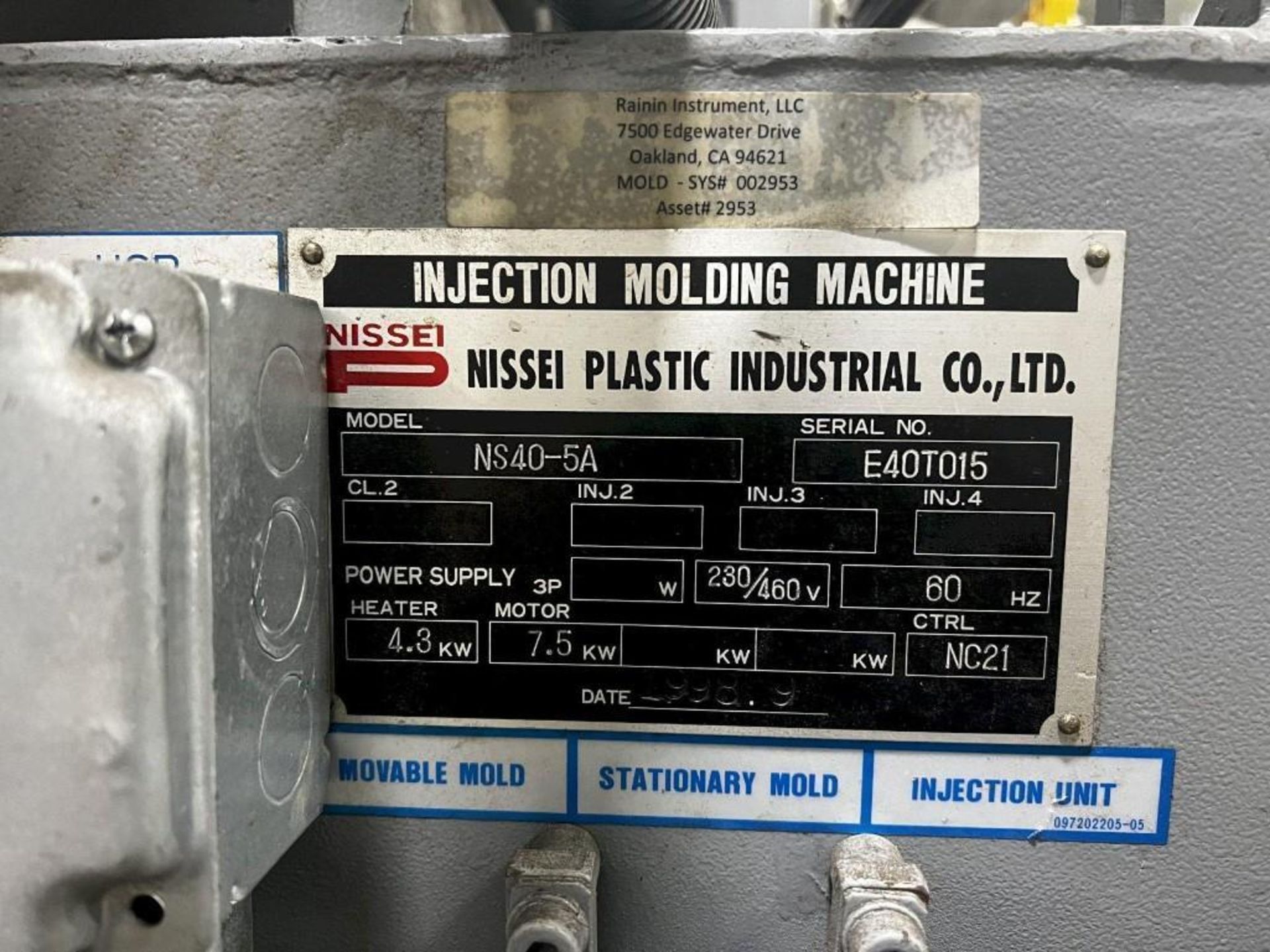 44 Ton Nissei NS40 Injection Molding Machine, s/n E40T015 *Located in Opelika, AL* - Image 7 of 7