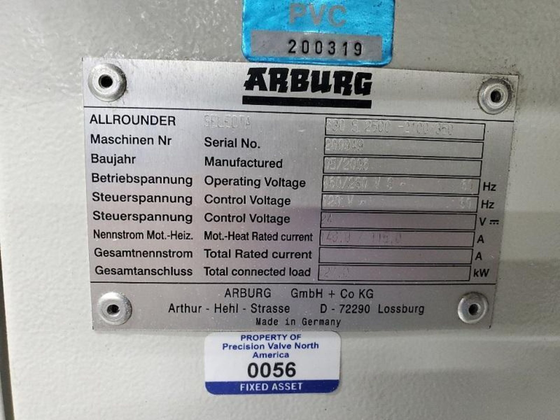 275 Ton Arburg 630 S 2500-2100/350 Injection Molding Machine, 10.2oz Shot Size, Selogica Control - Image 8 of 8