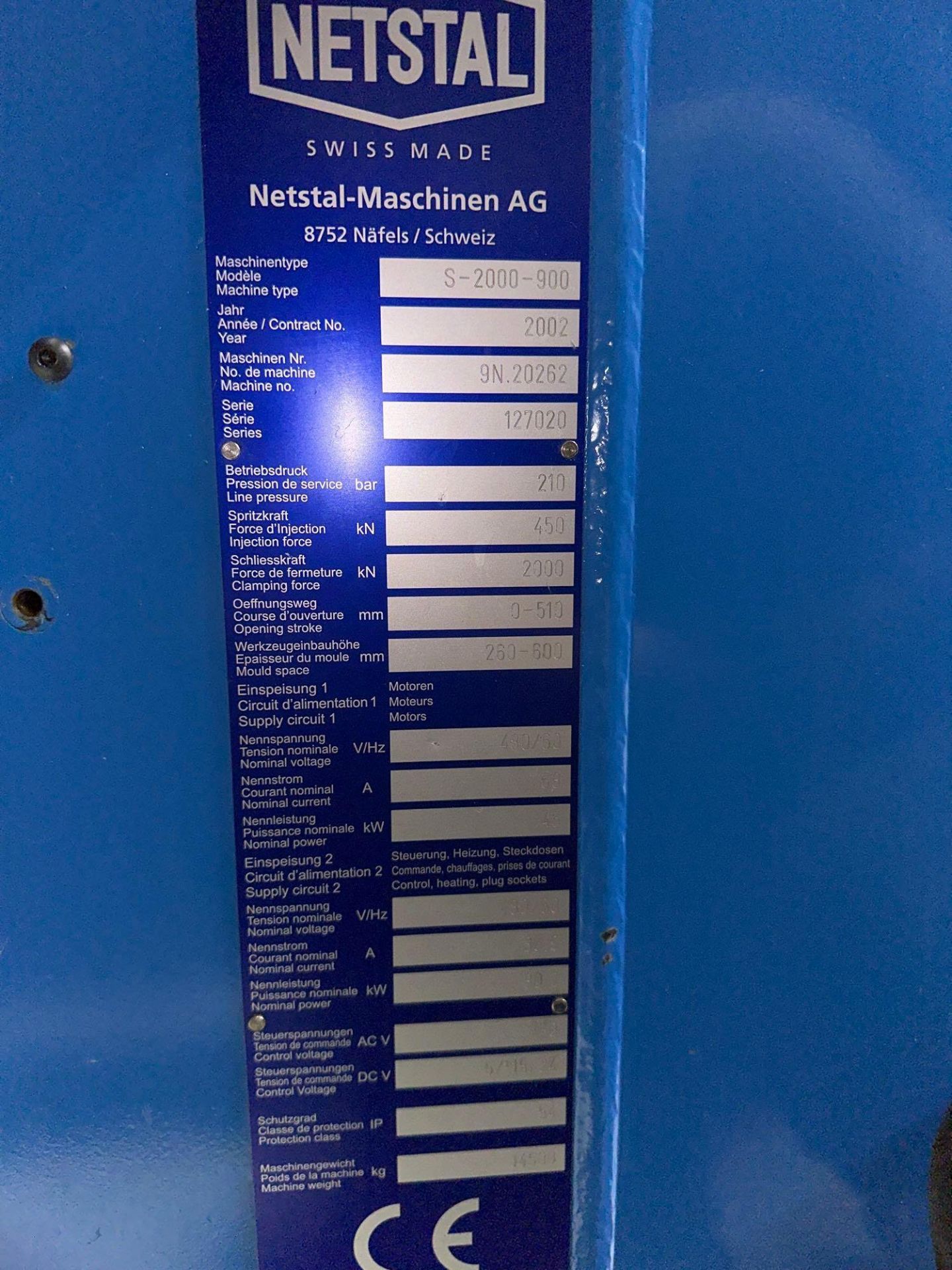 220 Ton Netstal S-2000-999 Injection Molding Machine, Screw Diameter:Ê55mm, Min Mold Height: 10.24" - Image 6 of 6