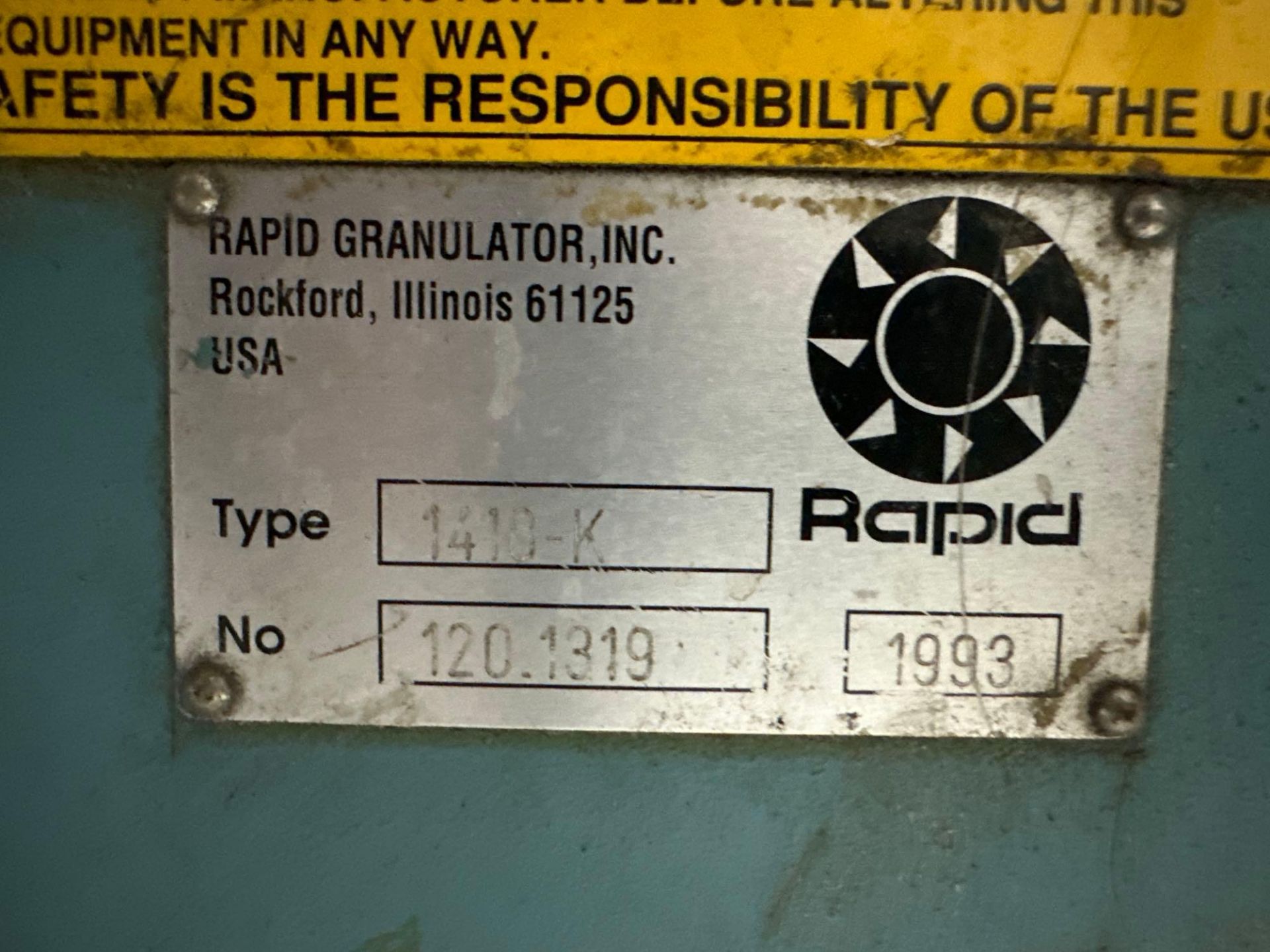 Rapid Used 1418K Granulator, 14" x 18", 20hp, 460V, s/n 120.1319, 1993 - Image 6 of 6
