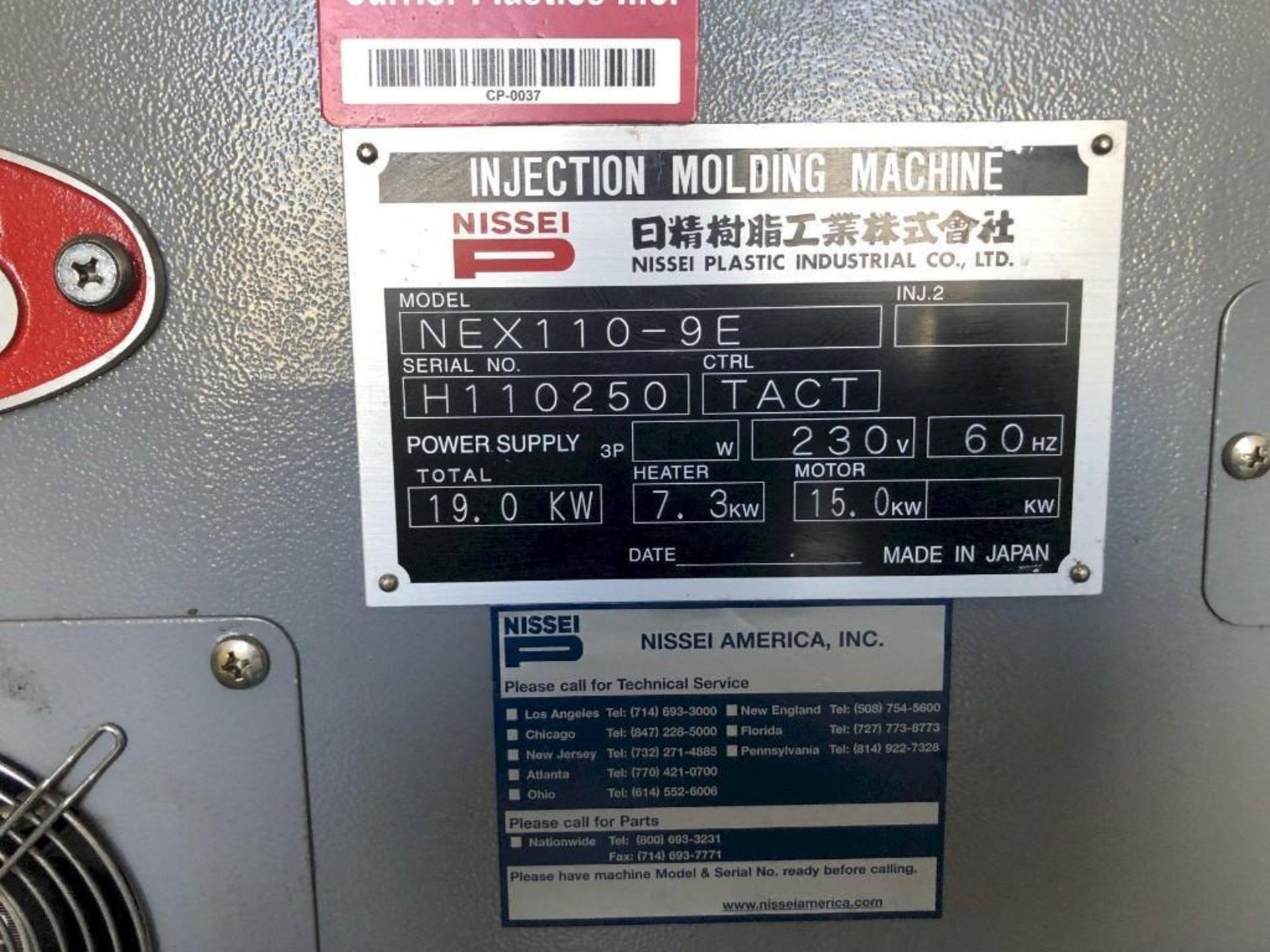 120ton Nissei NEX110-9E Injection Molding Machine, 3oz Shot Size, TACT Control, Screw Diameter: 32mm - Image 10 of 10