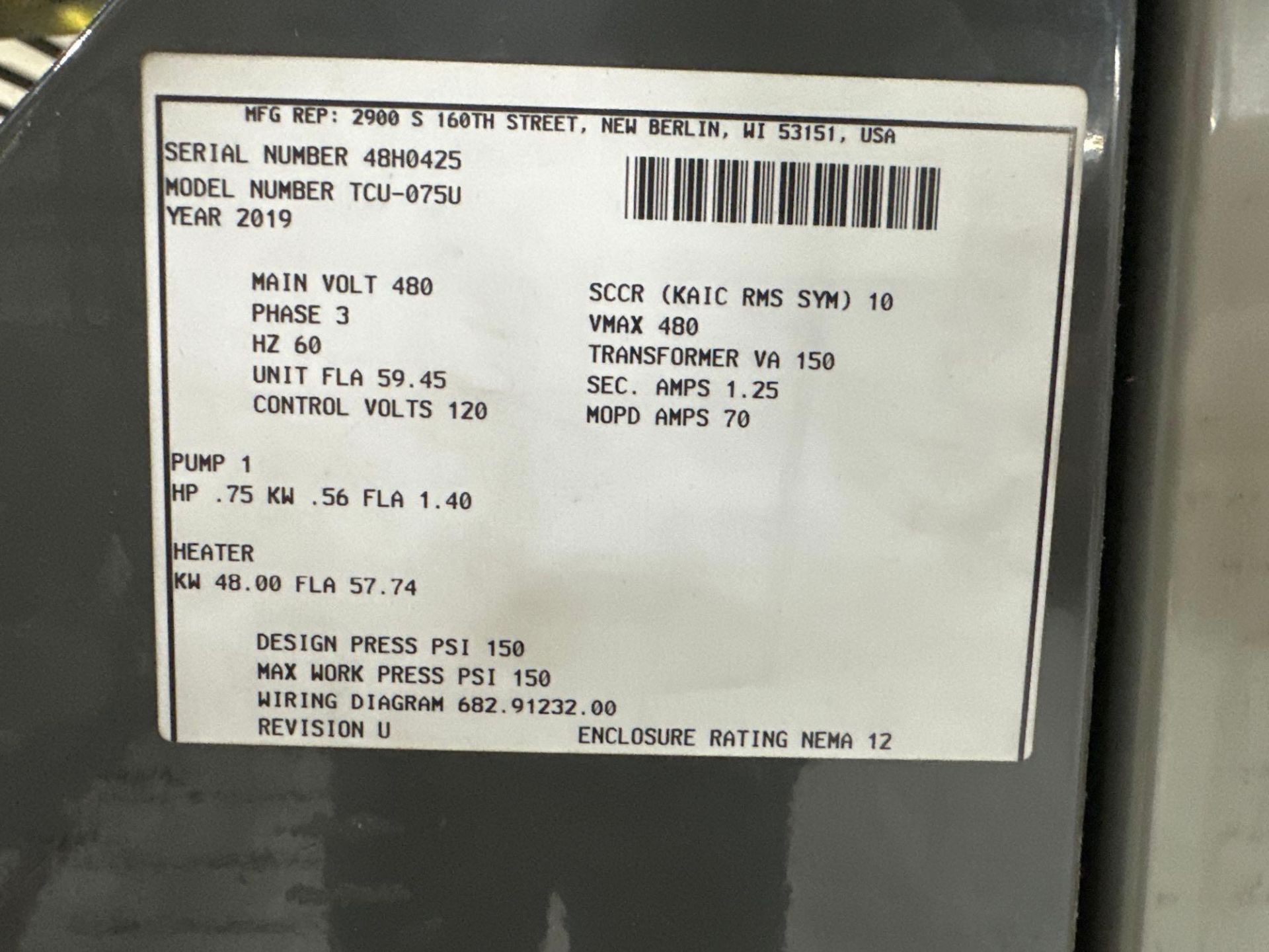 Sterling TCU-075U Thermolator, s/n 48H0425, 2019 - Image 7 of 7