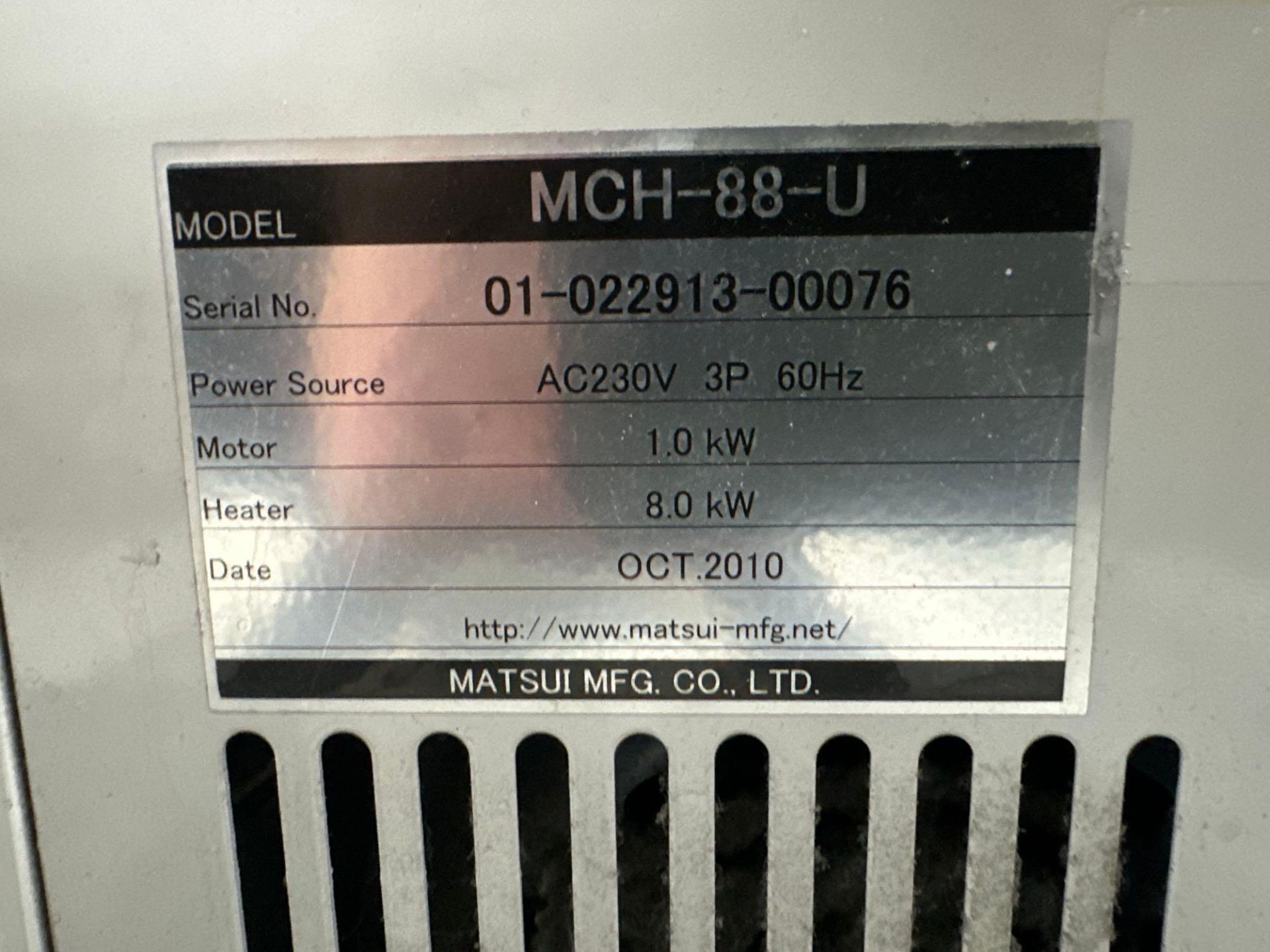 Matsui MCH-88-U Thermolator, 1.3hp, 8kw, 24gpm, 57psi, 248f, s/n 01-022913- 00076 - Image 4 of 4