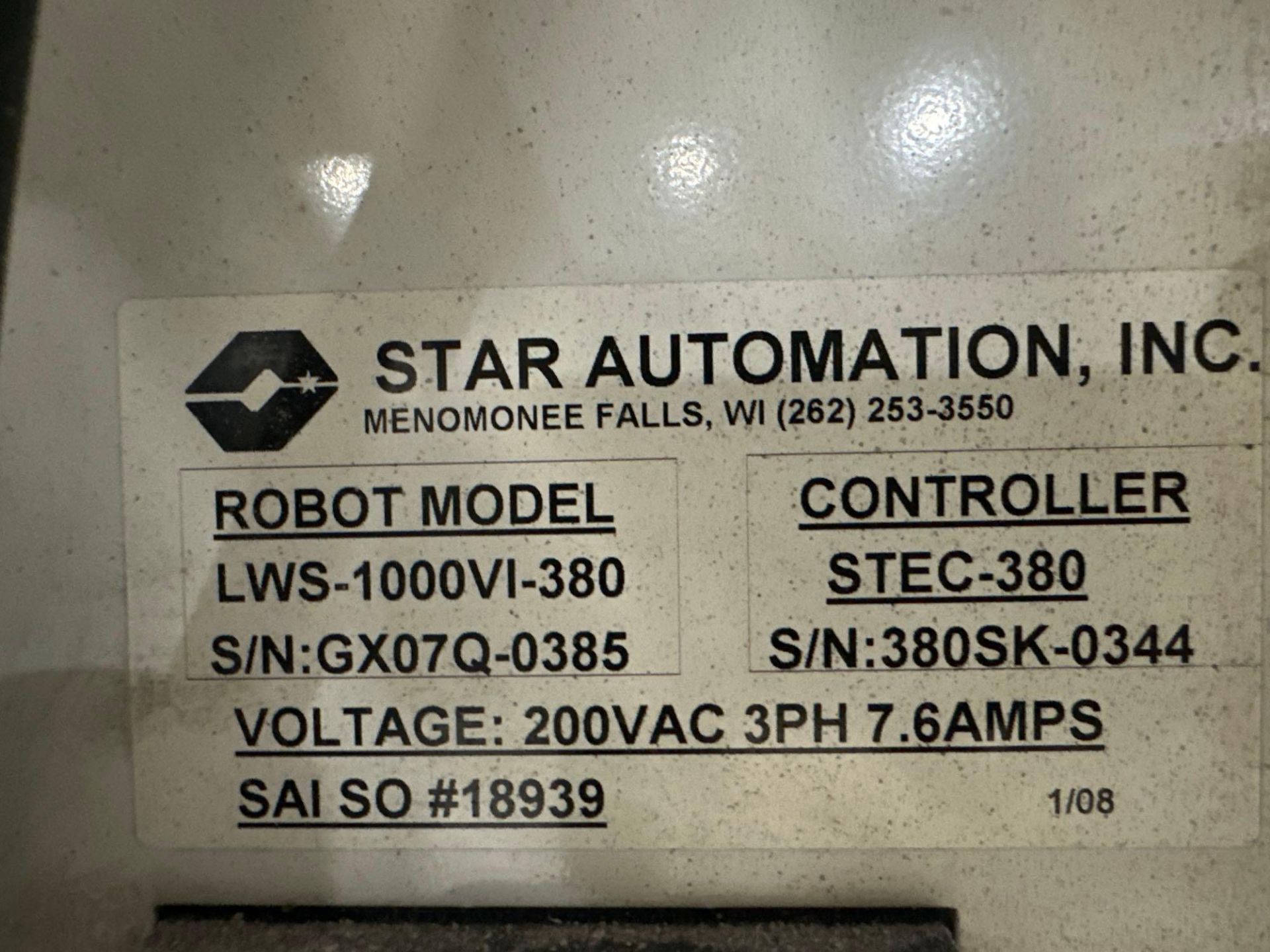Star Automation Used LWS-1000VI-380 Servo Robot, Dual Arm - Image 7 of 7