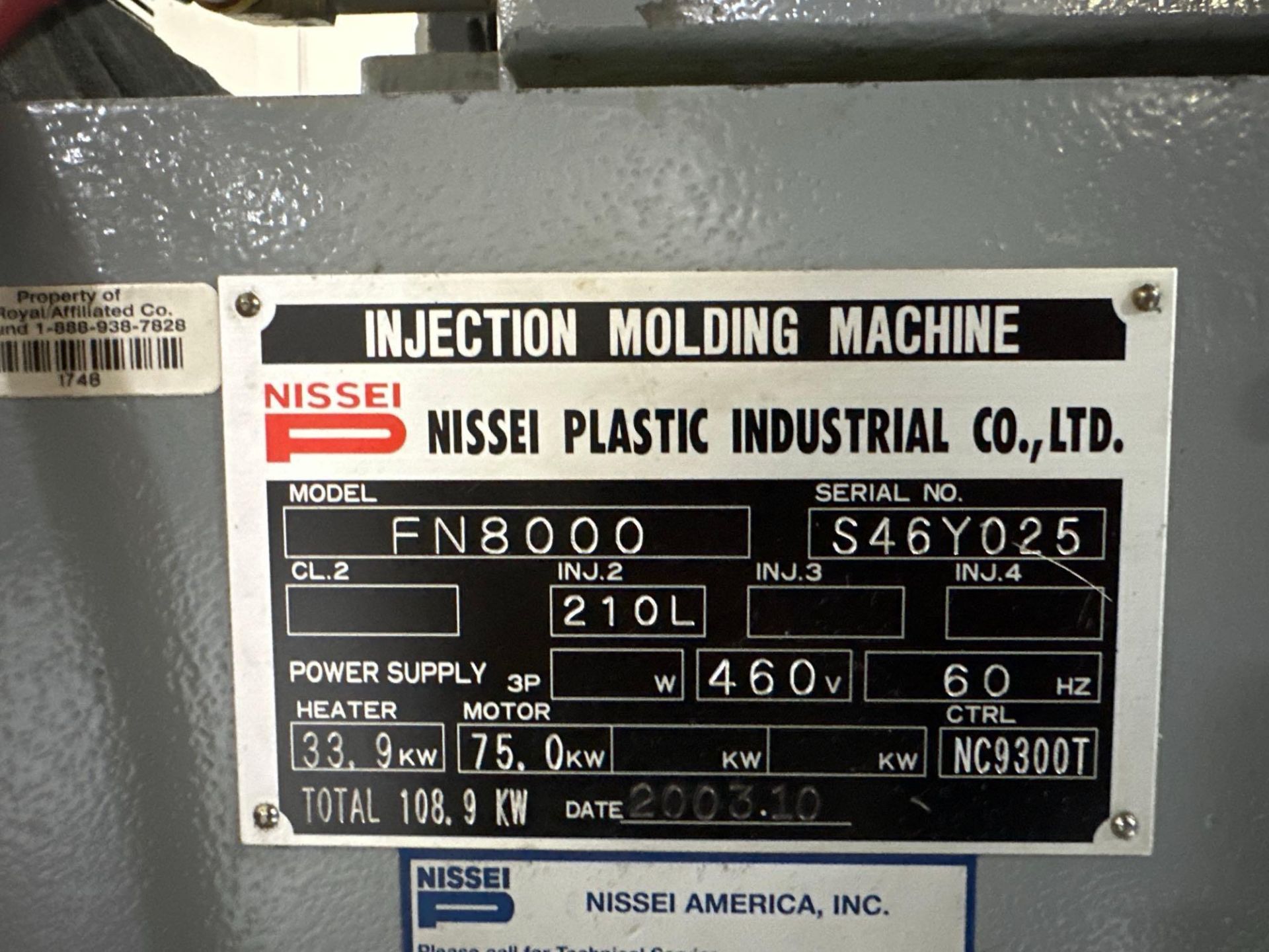 500 TON NISSEI FN8000-210L INJECTION MOLDING MACHINE, 501 US Ton, 89.5 oz, 90 MM, 460V - Image 9 of 9