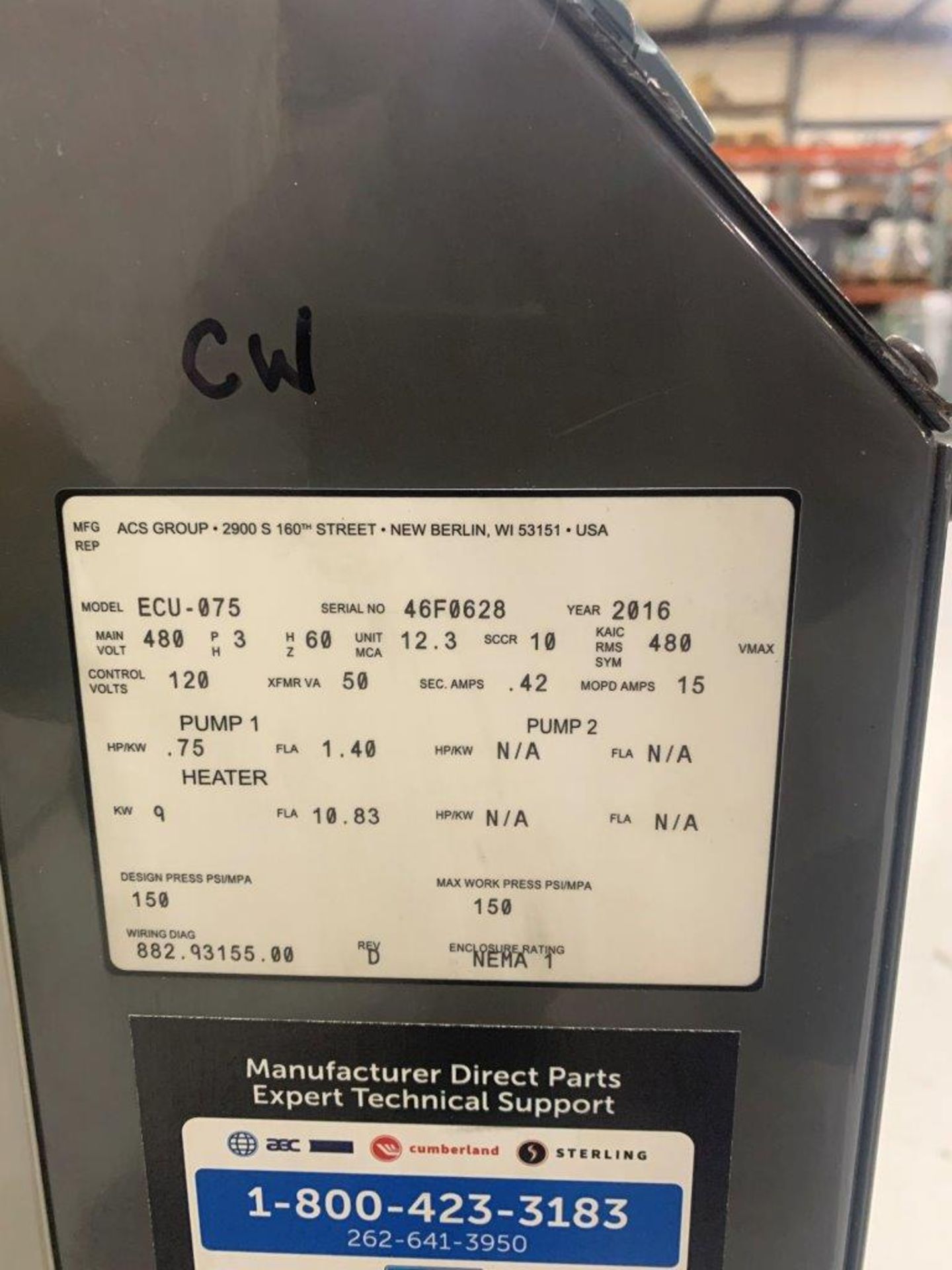 AEC ECU-075 Thermolator, .75hp, 9kw, s/n 46F0628, 2016 - Image 7 of 13