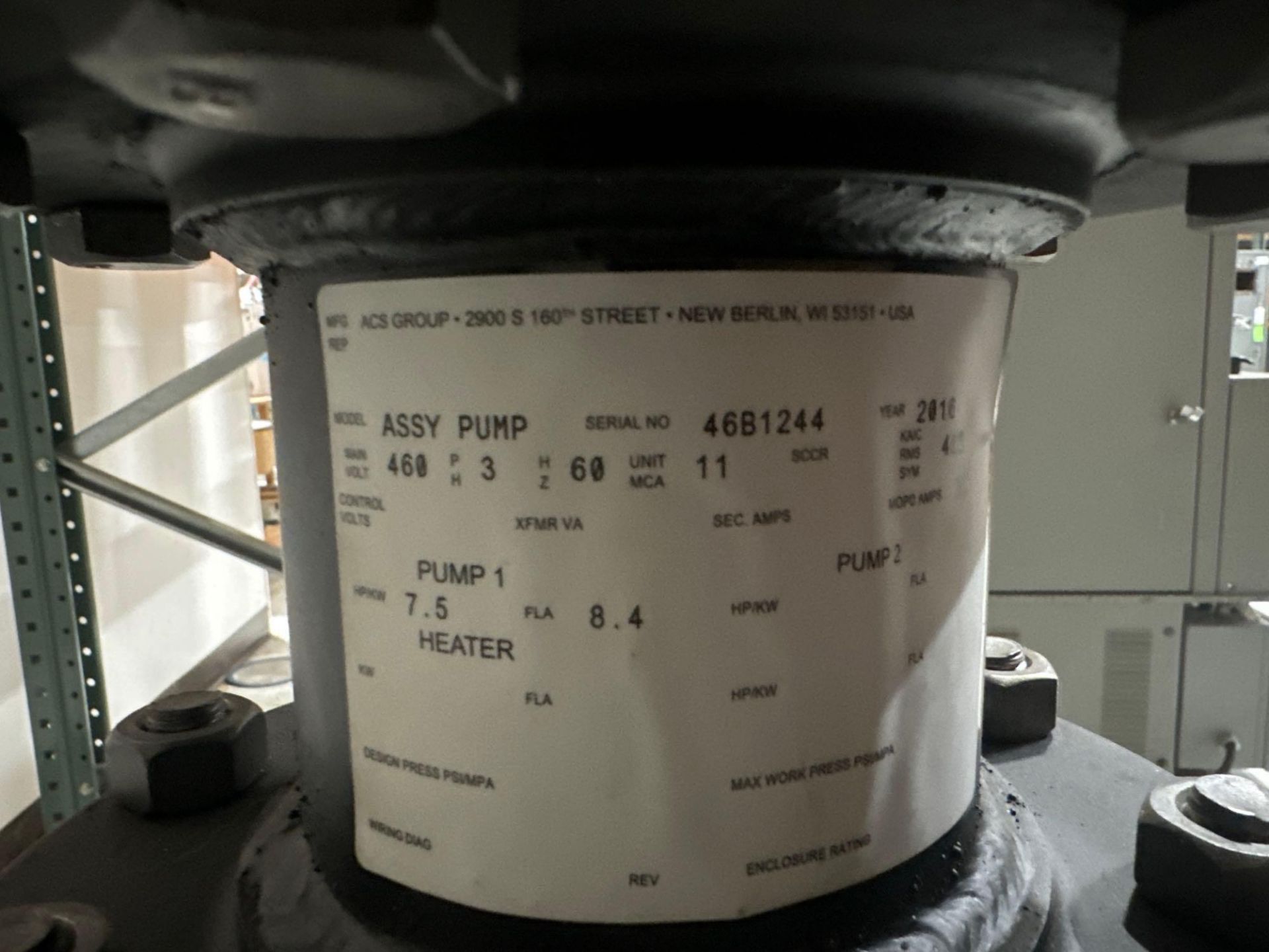 AEC Assy Pump Skid, 460V, 7.5hp Pump, 200 gpm at 25 psig or 300 gpm at 20 psig - Image 9 of 9